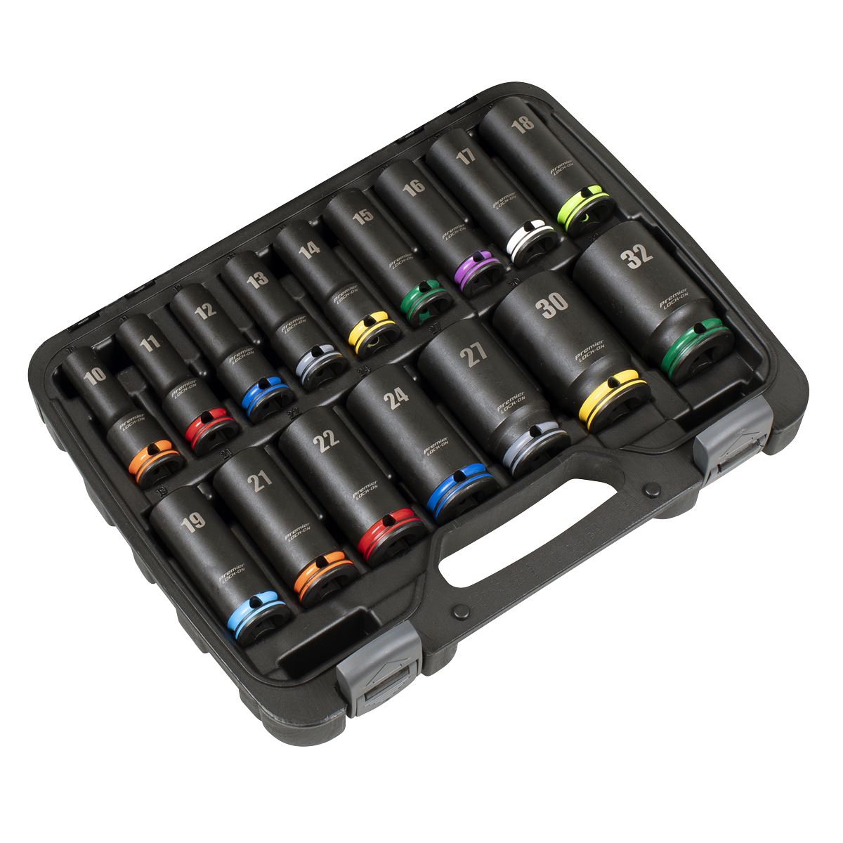 Sealey Premier Lock-On™ Deep Impact Socket Set 1/2"Sq Drive 16pc