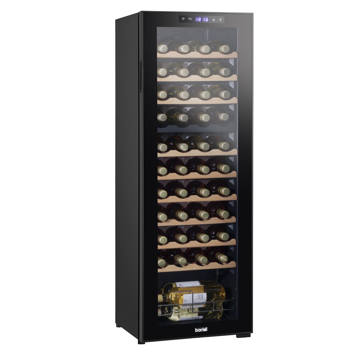 Baridi 44 Bottle Dual Zone Wine Cooler, Fridge with Digital Touch Screen Controls, Wooden Shelves & LED Light, Black