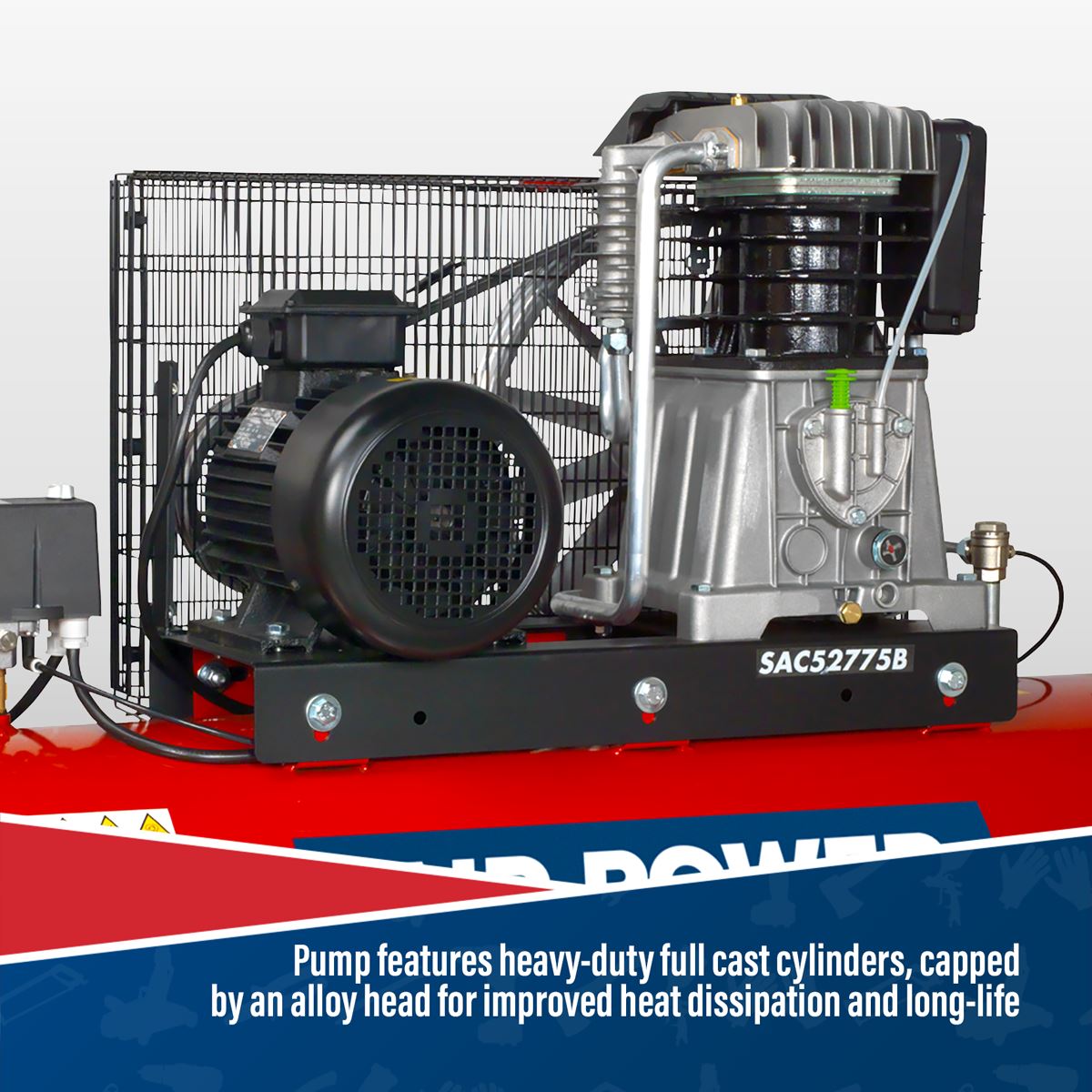 Sealey 270L Belt Drive Air Compressor with Cast Cylinders 7.5hp 3ph 2-Stage