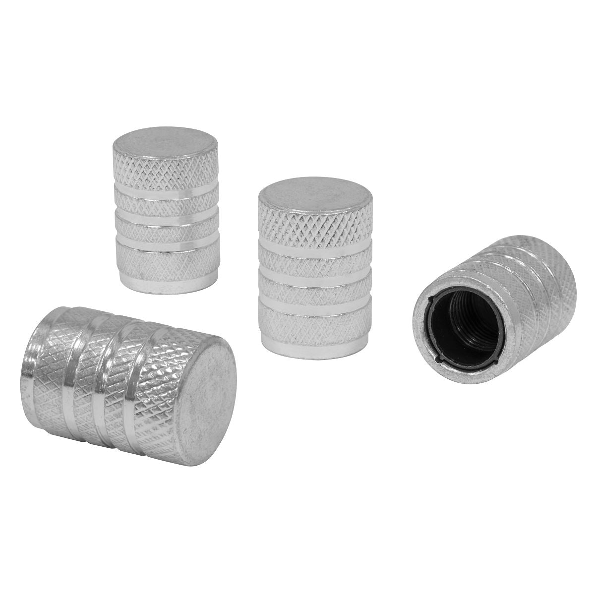 Sealey Aluminium Valve Cap 4pc - Silver Anodised