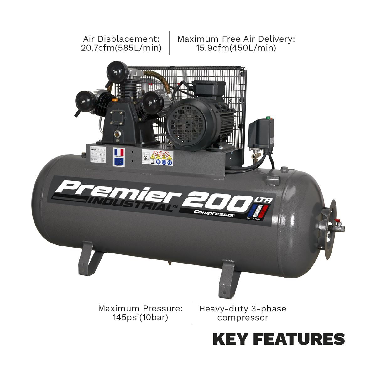 Sealey Premier 200L Belt Drive Air Compressor 5.5hp 3ph