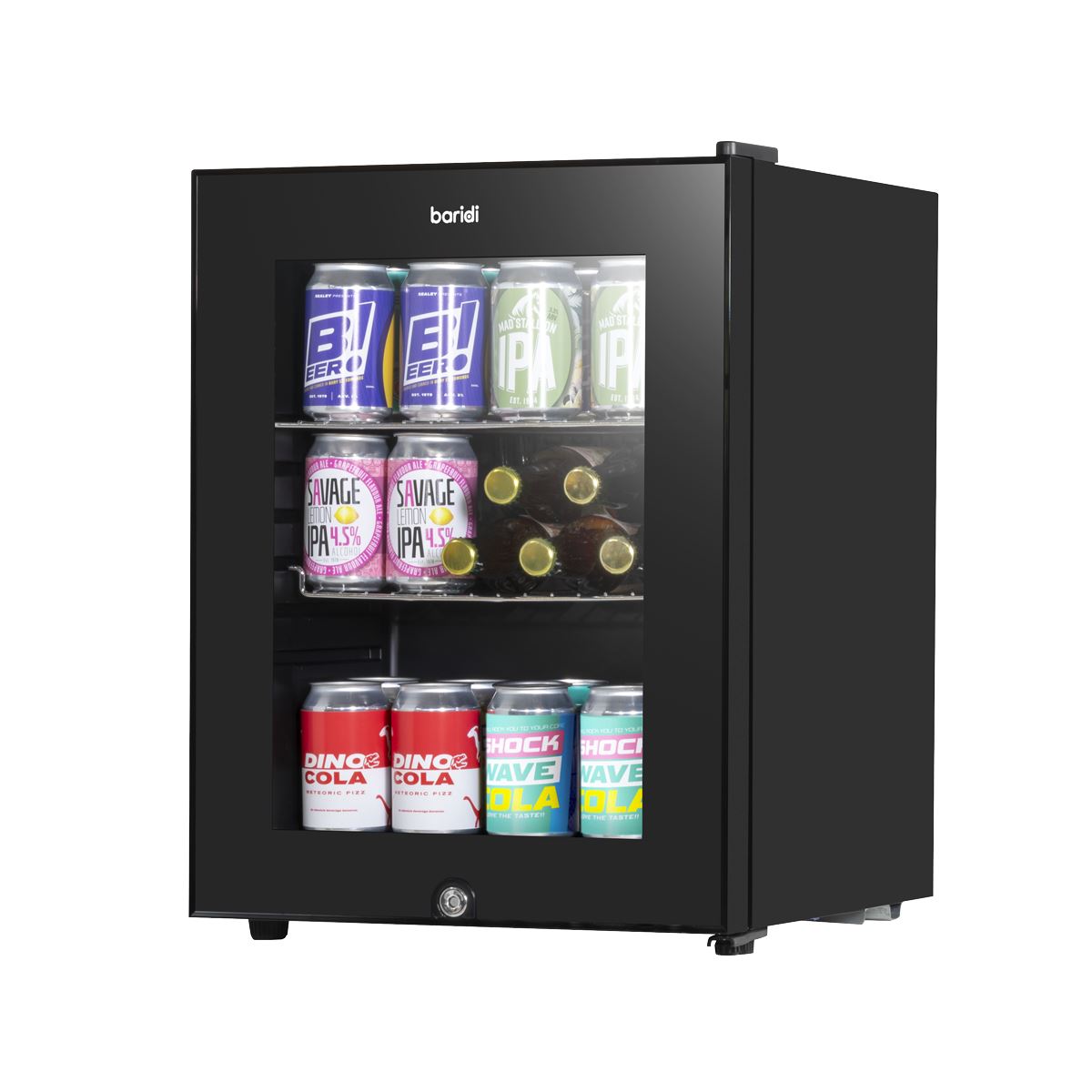 Baridi 40L Drinks Mini Fridge with LED Light, Black and Glass Door