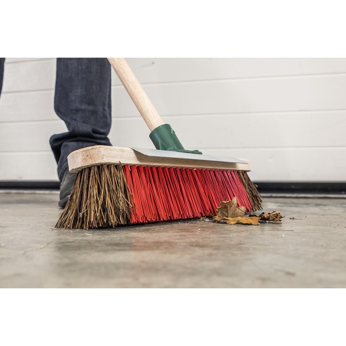Sealey Heavy-Duty Stiff/Hard Bristle Broom with Scraper 16"(405mm)