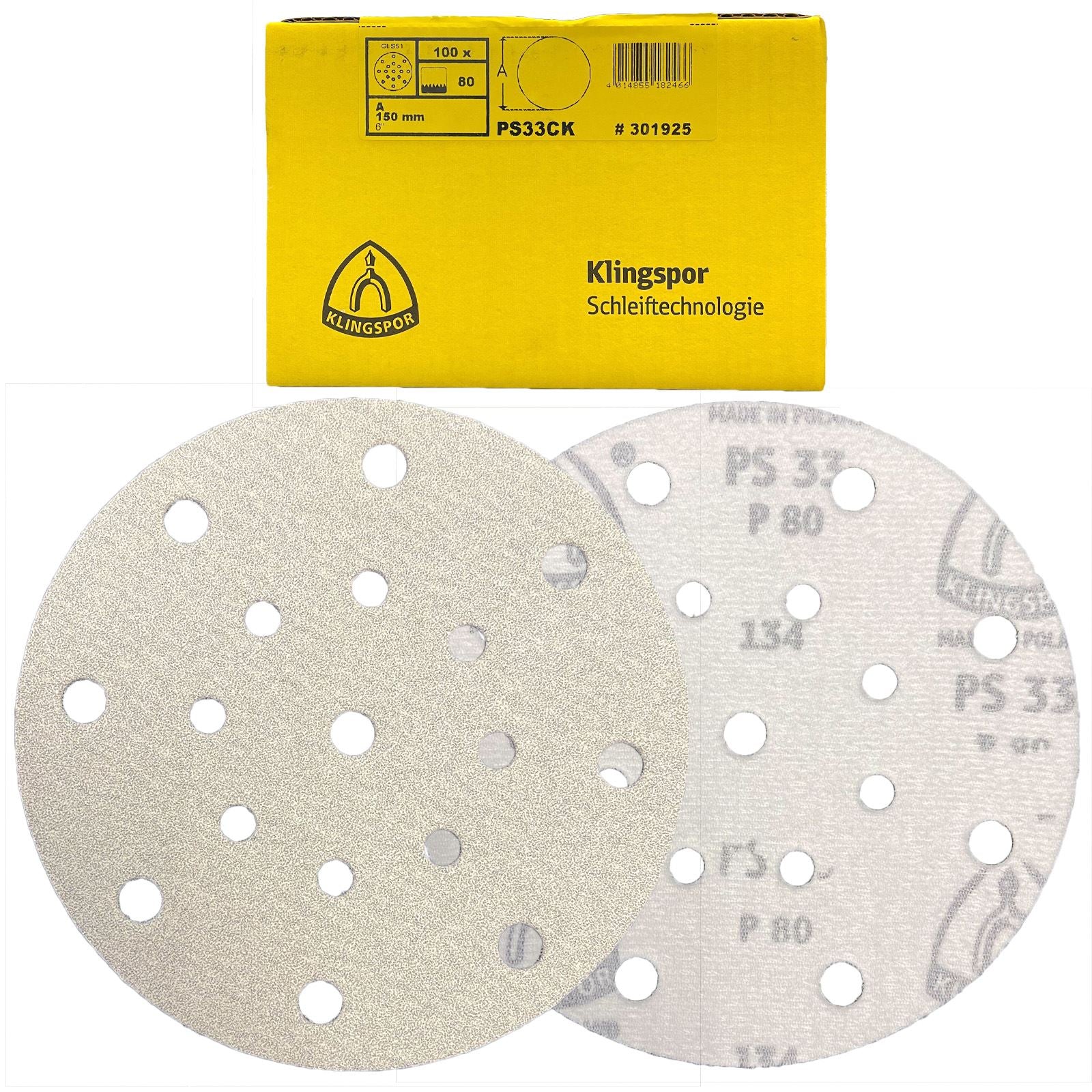 Klingspor Hook and Loop Sanding Discs 150mm PS33 17 Holes GLS51 40-400 Grit - Choose Grit