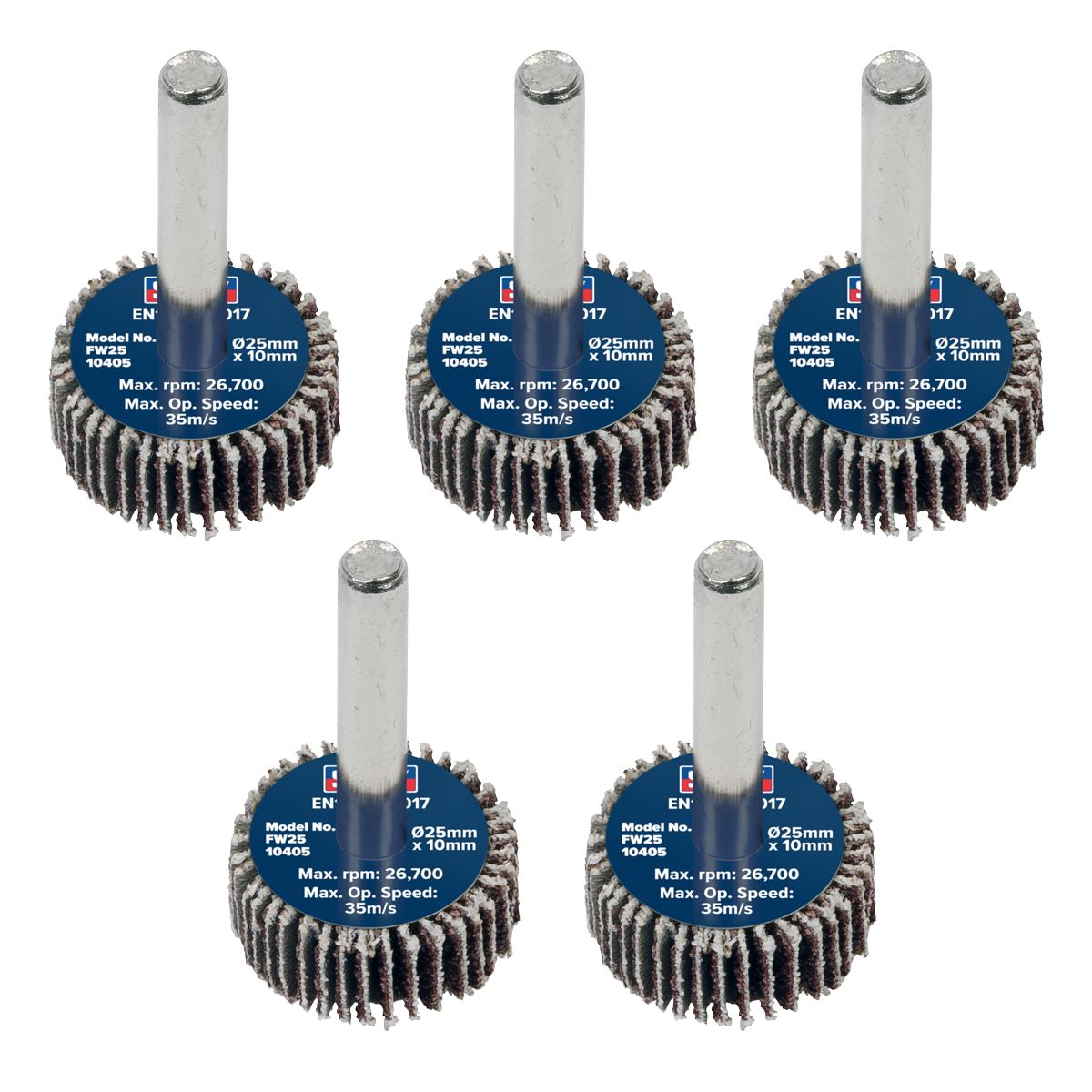 Sealey Abrasive Flap Wheel Ø25 x 10mm Ø6mm Shaft 40Grit - Pack of 5 