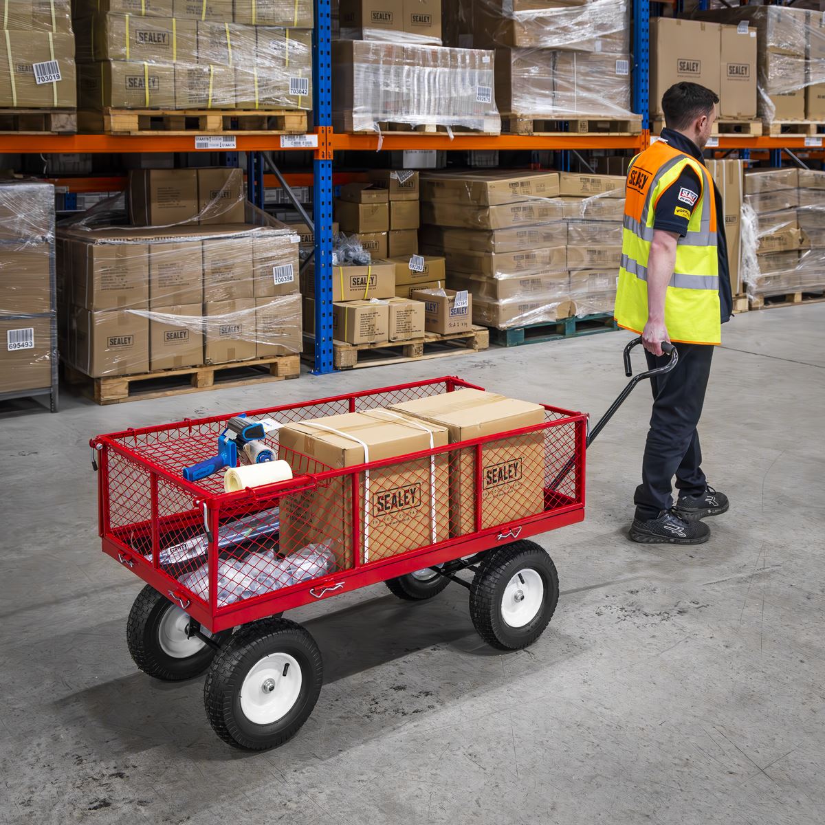 Sealey Platform Truck with Sides Pneumatic Tyres 450kg Capacity 