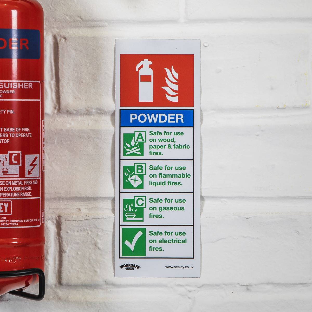 Worksafe by Sealey Safe Conditions Safety Sign - Powder Fire Extinguisher - Self-Adhesive Vinyl