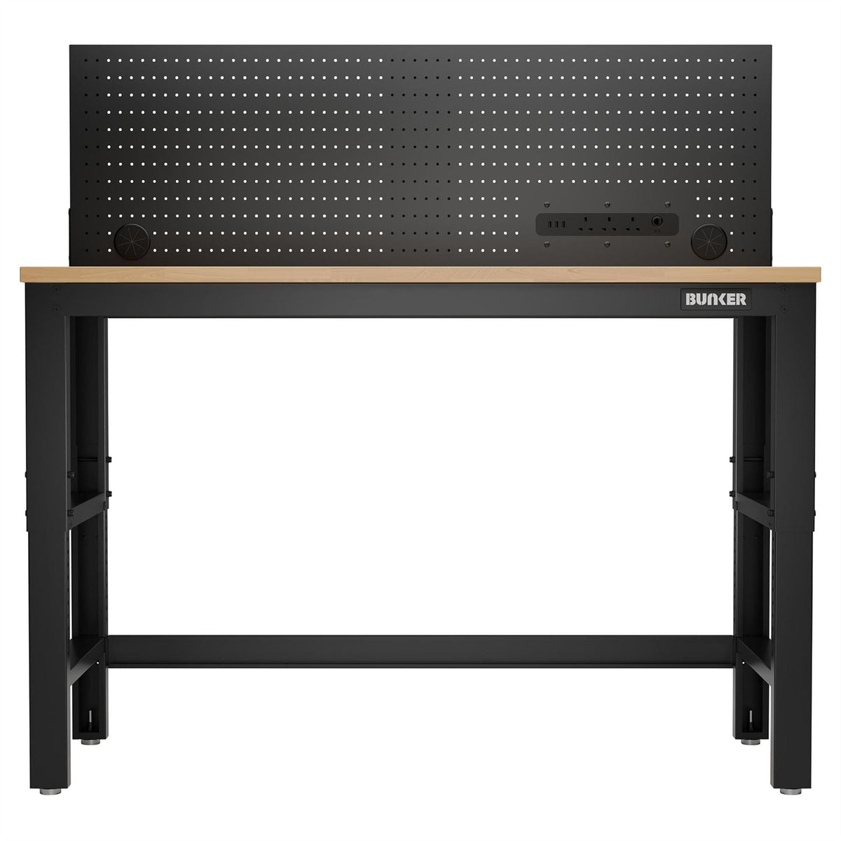 BUNKER Workbench with Hardwood Worktop and Power Pegboard 1550mm 27349  White Rose Tools