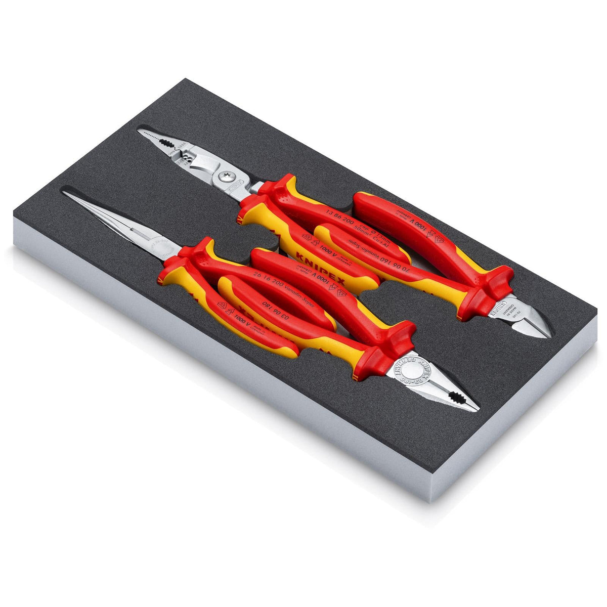 KNIPEX Pliers Set VDE Chrome I in Foam Tray 4 Pieces 00 20 01 V20  White Rose Tools