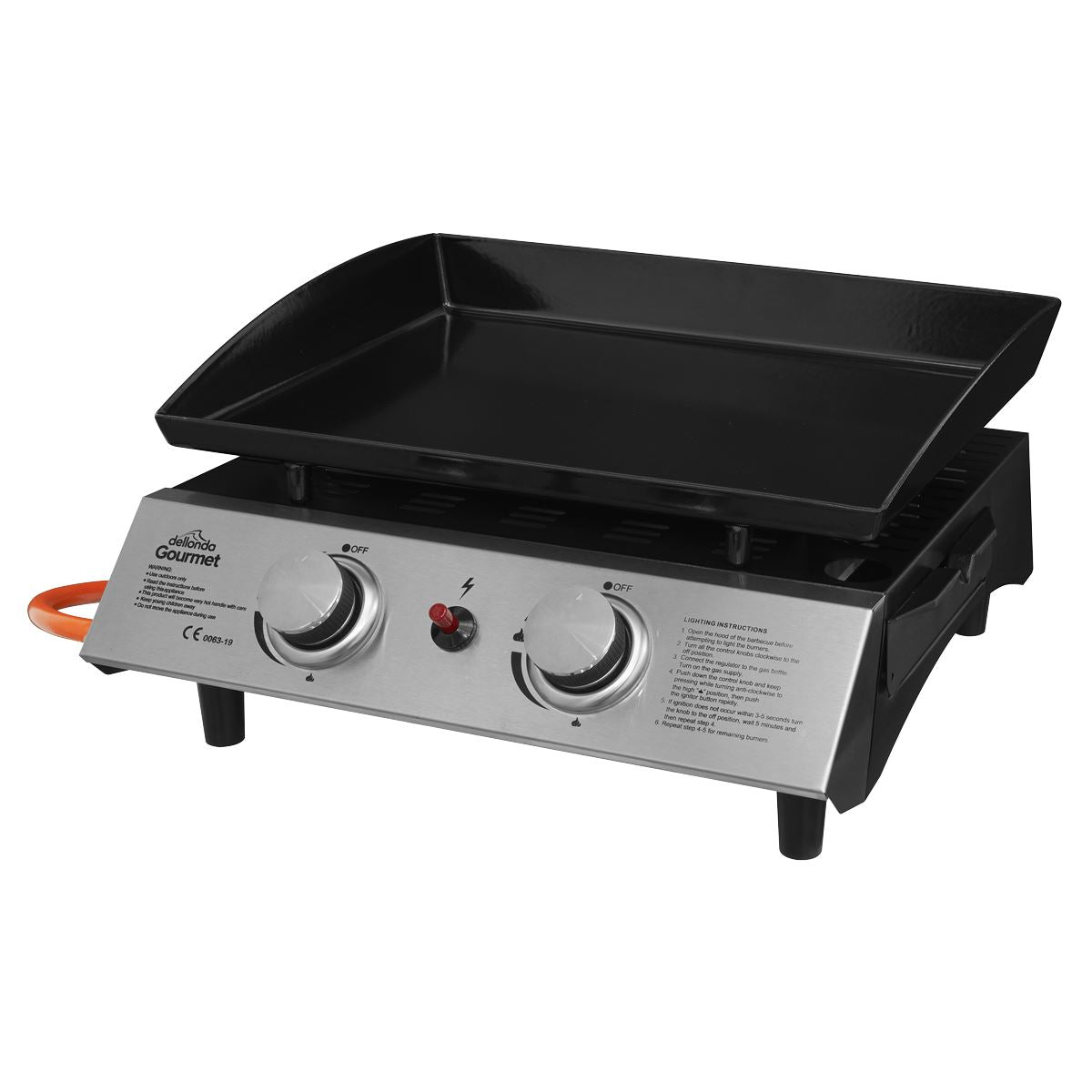 Dellonda 2 Burner Portable Gas Plancha 5kW BBQ Griddle, Stainless Steel