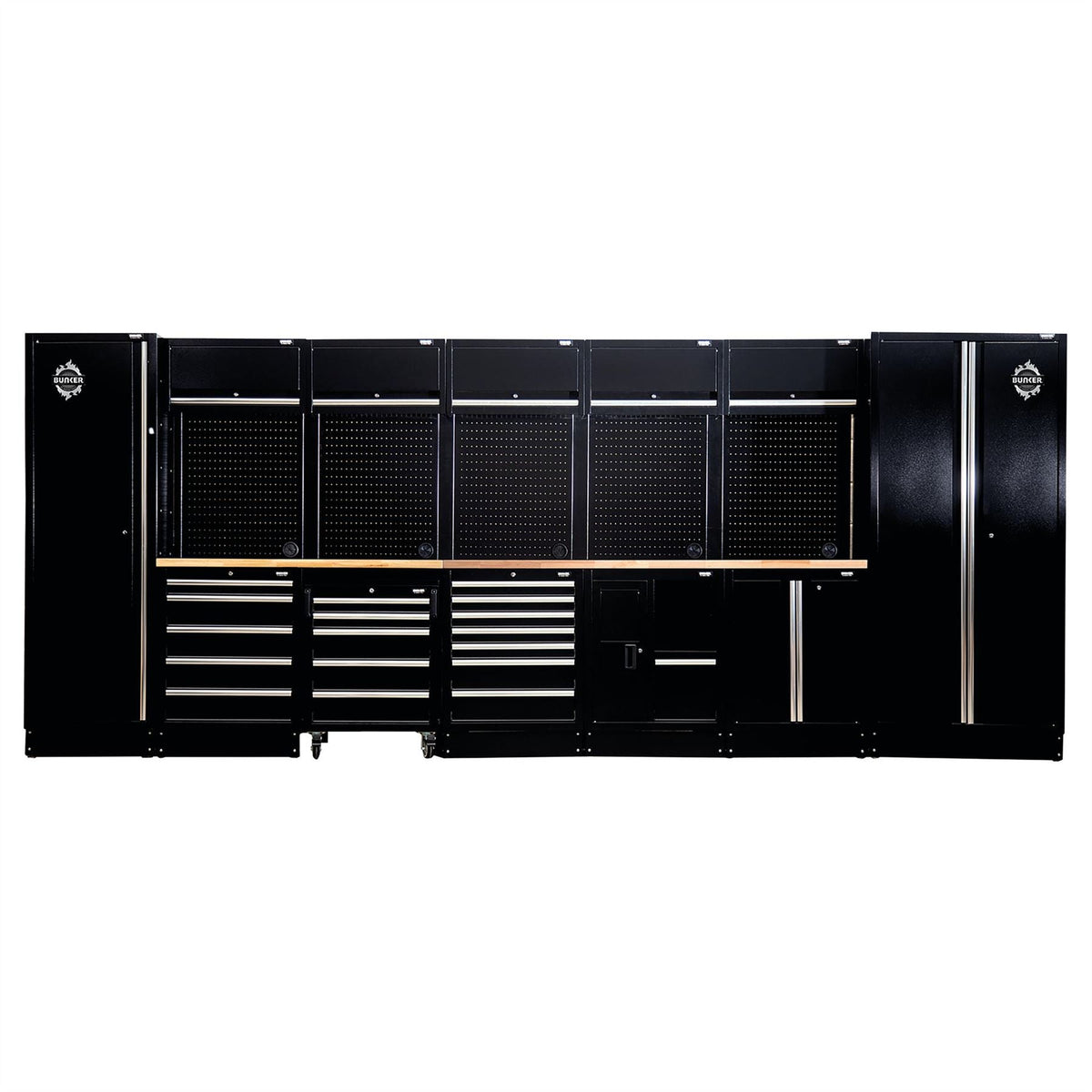BUNKER 25 Piece Modular Storage Combo with Hardwood Worktop 4915mm 27064  White Rose Tools