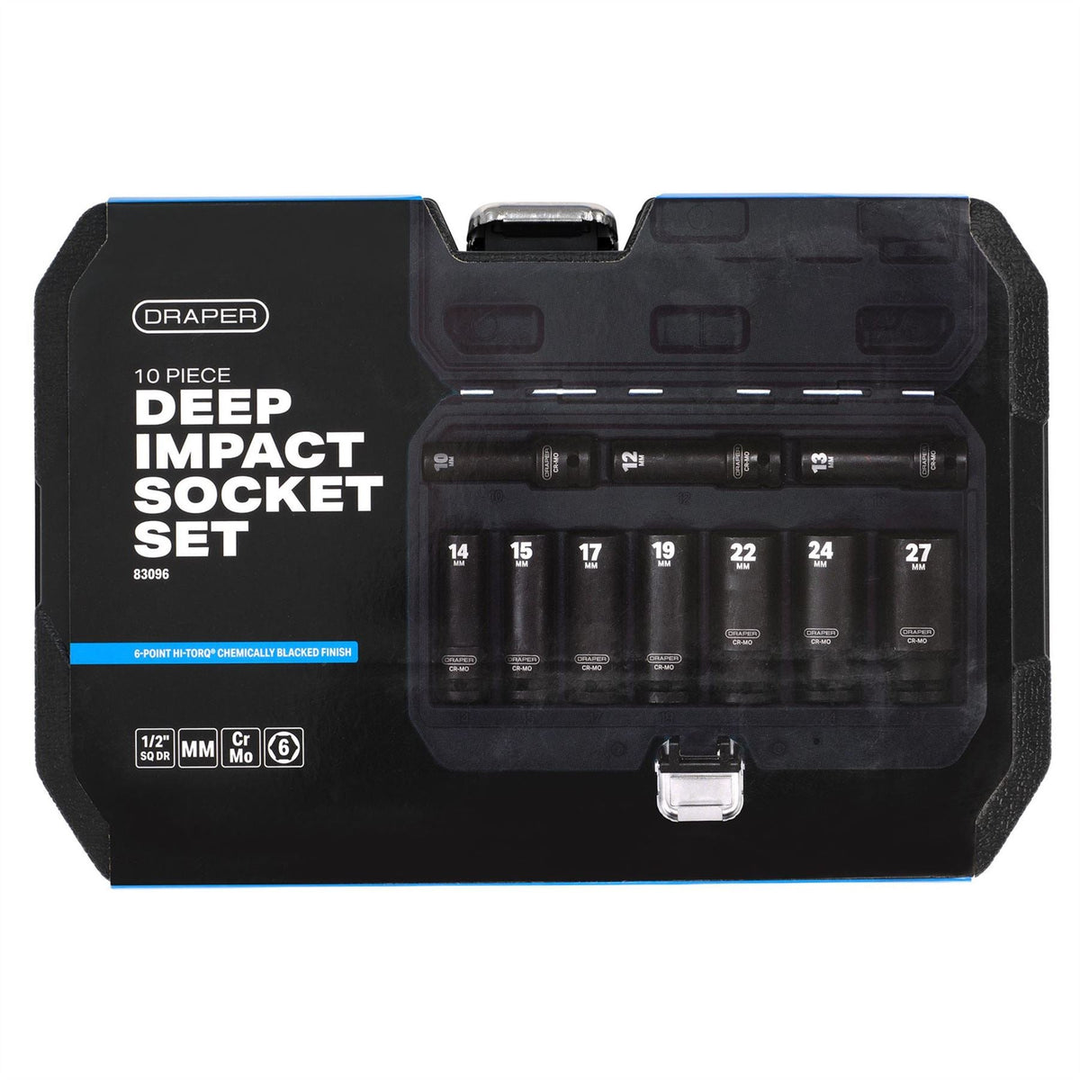 Draper Metric Deep Impact Socket Set 1/2" Sq. Dr. (10 Piece) 83096  White Rose Tools