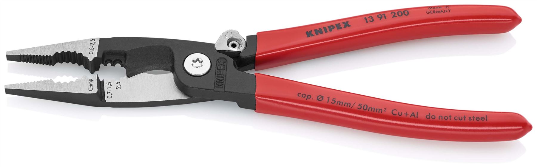 KNIPEX Pliers for Electrical Installation 200mm Plastic Coated 13 91 200