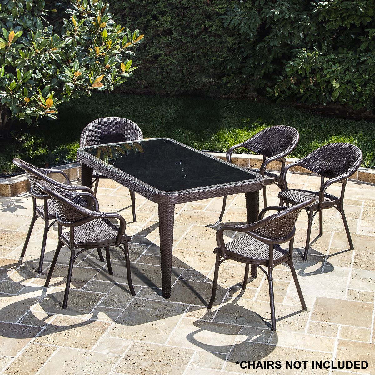 Dellonda Outdoor Dining Table Weather Resistant Glass Table 90x150cm