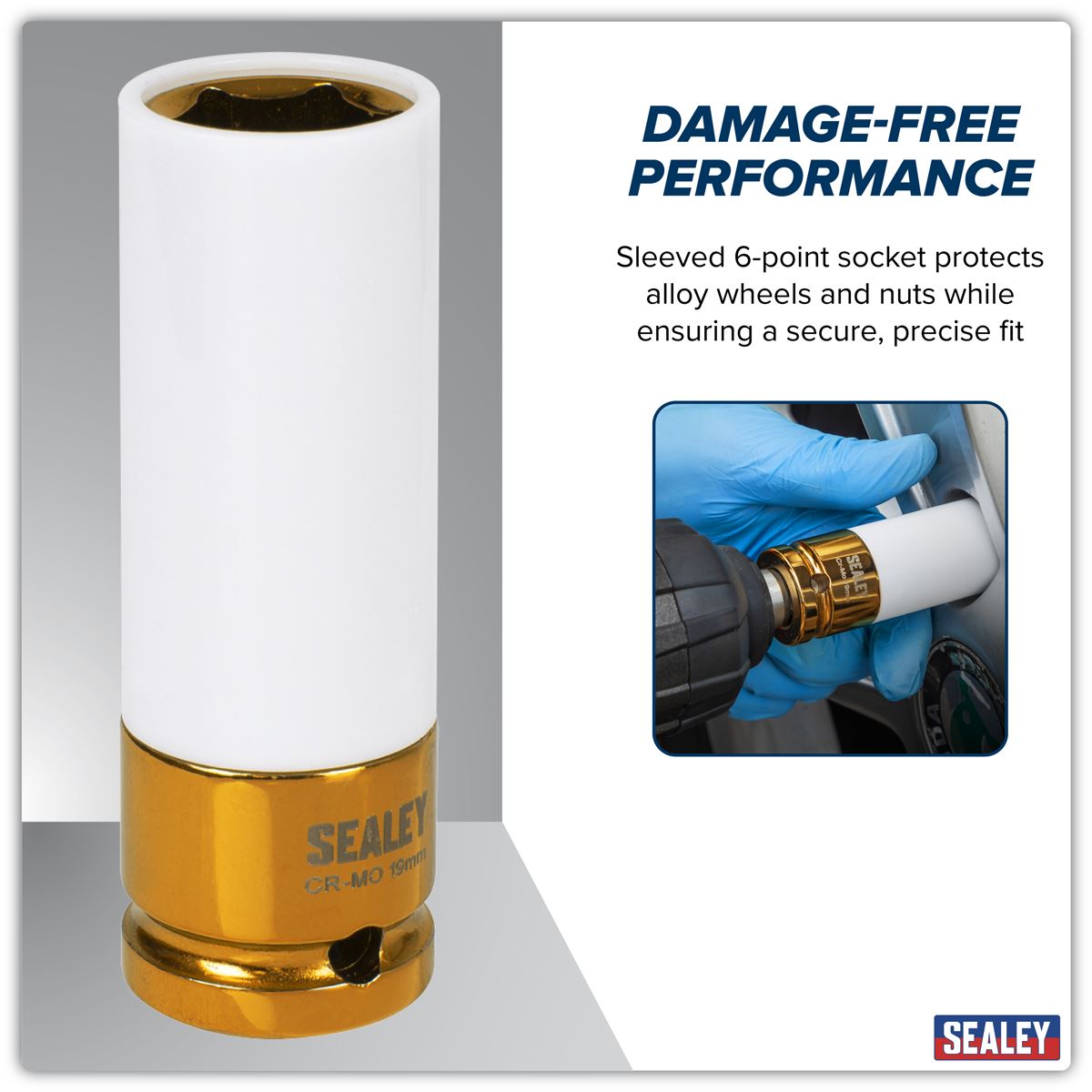 Sealey Alloy Wheel Impact Socket 1/2"Sq Drive 19mm  White Rose Tools