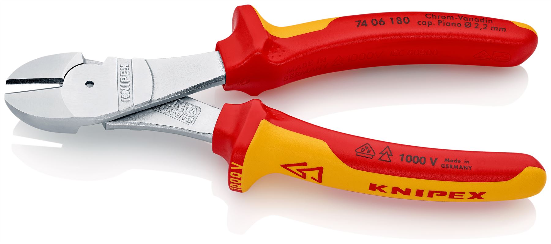 KNIPEX Diagonal Cutting Pliers High Leverage Side Cutters 180mm VDE Multi Component Grips 74 06 180 SB