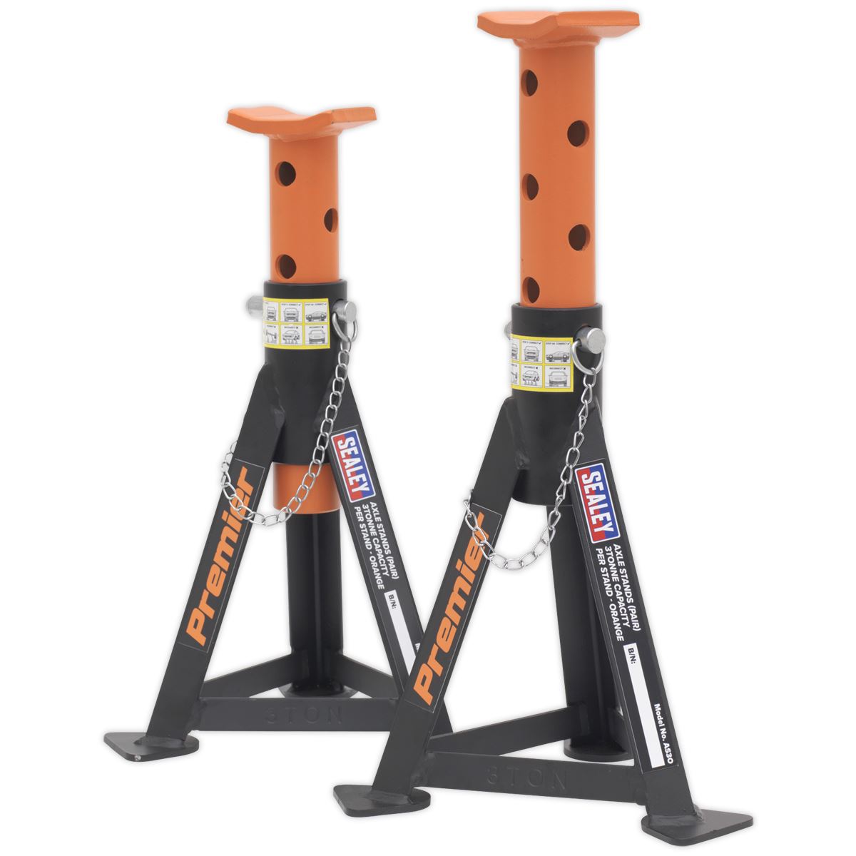 Sealey Premier Premier Axle Stands (Pair) 3 Tonne Capacity per Stand - Orange 