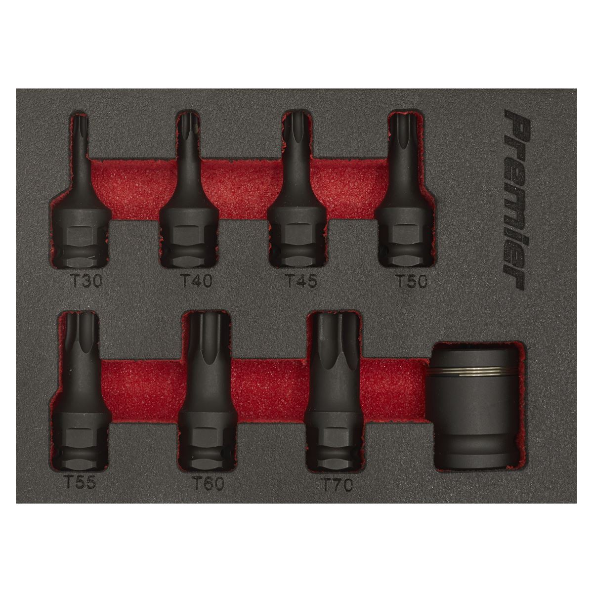 Sealey Impact Trx-Star Socket Bit Set 8 Piece 3/8" Drive T30-T70 in EVA Storage Tray 