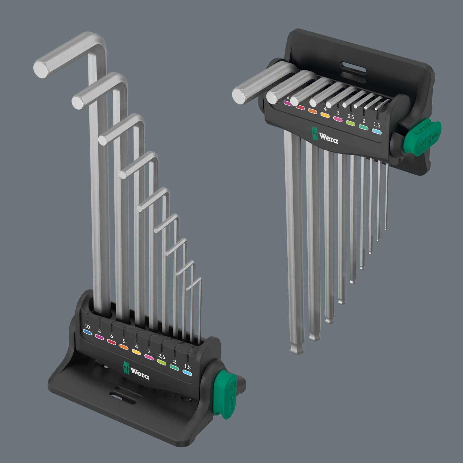 Wera Hex Key Set Stand Wall Rack 950/9 Hex Plus 8 L-Key Set Metric Chrome Plated 9 Pieces 1.5-10mm