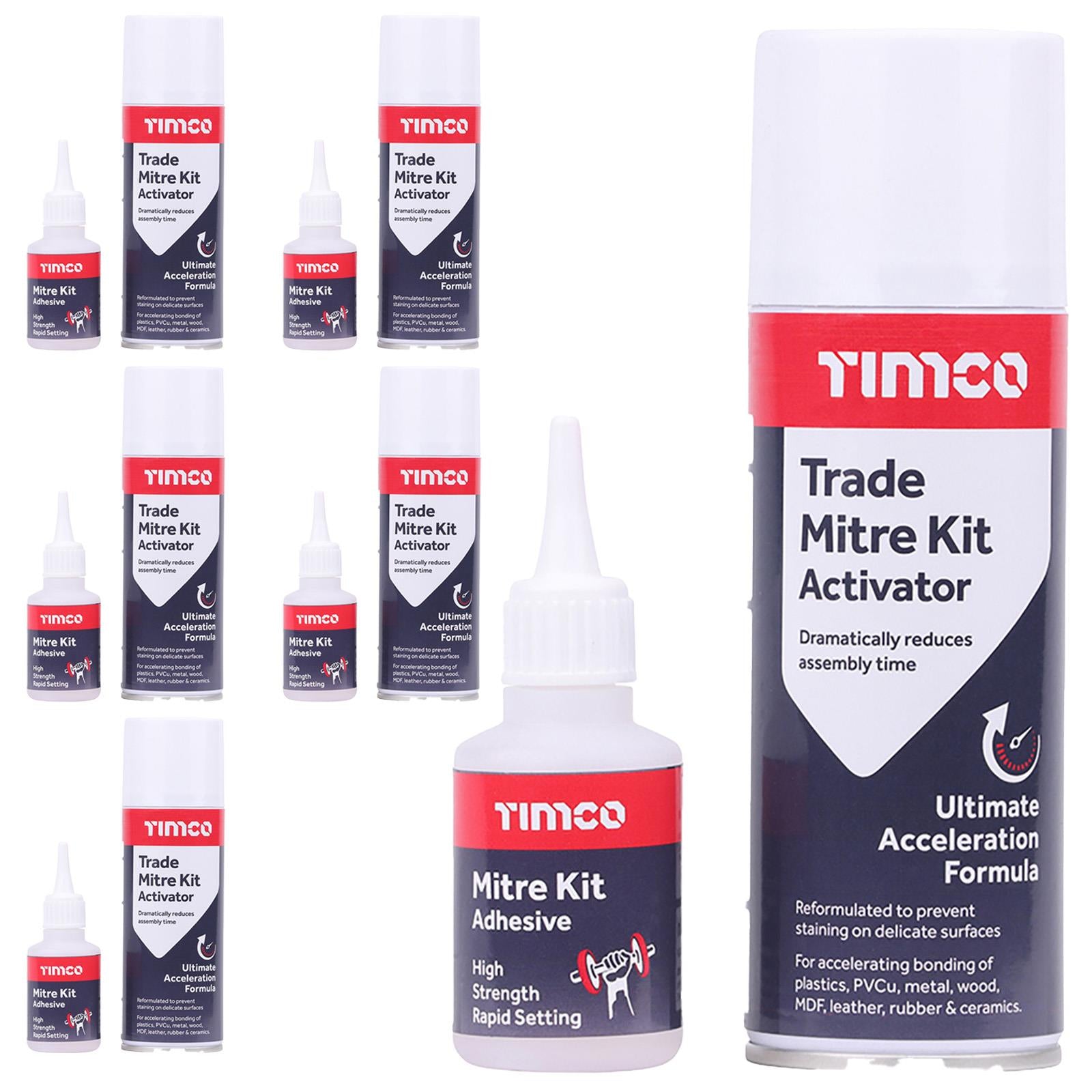 TIMCO Trade Mitre Kit Instant Bond 2 Part Glue and Activator 200ml / 50g Clear (6 Pack)