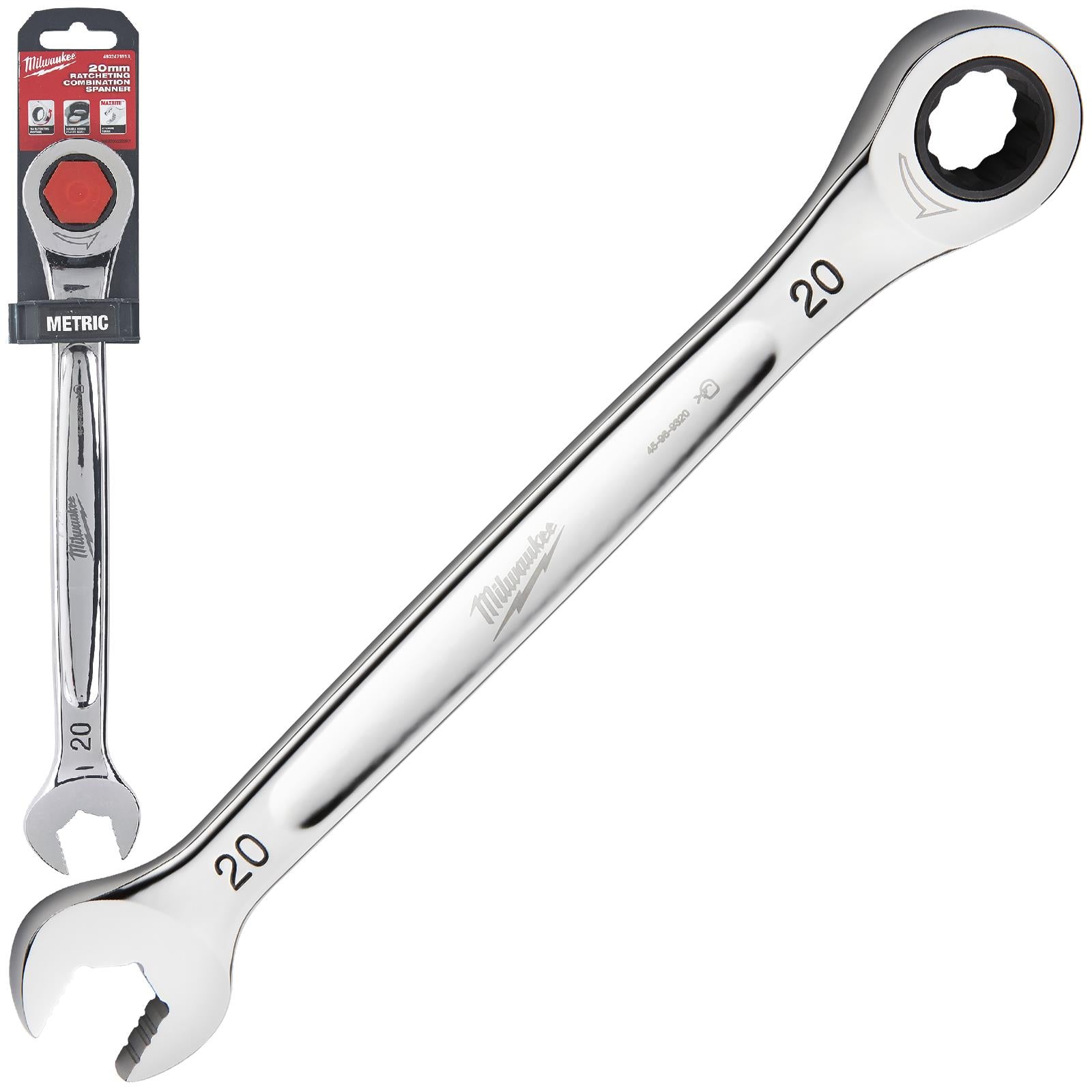 Milwaukee Ratchet Combination Spanners MAX BITE Fixed Head Open End Ring - Choose Size