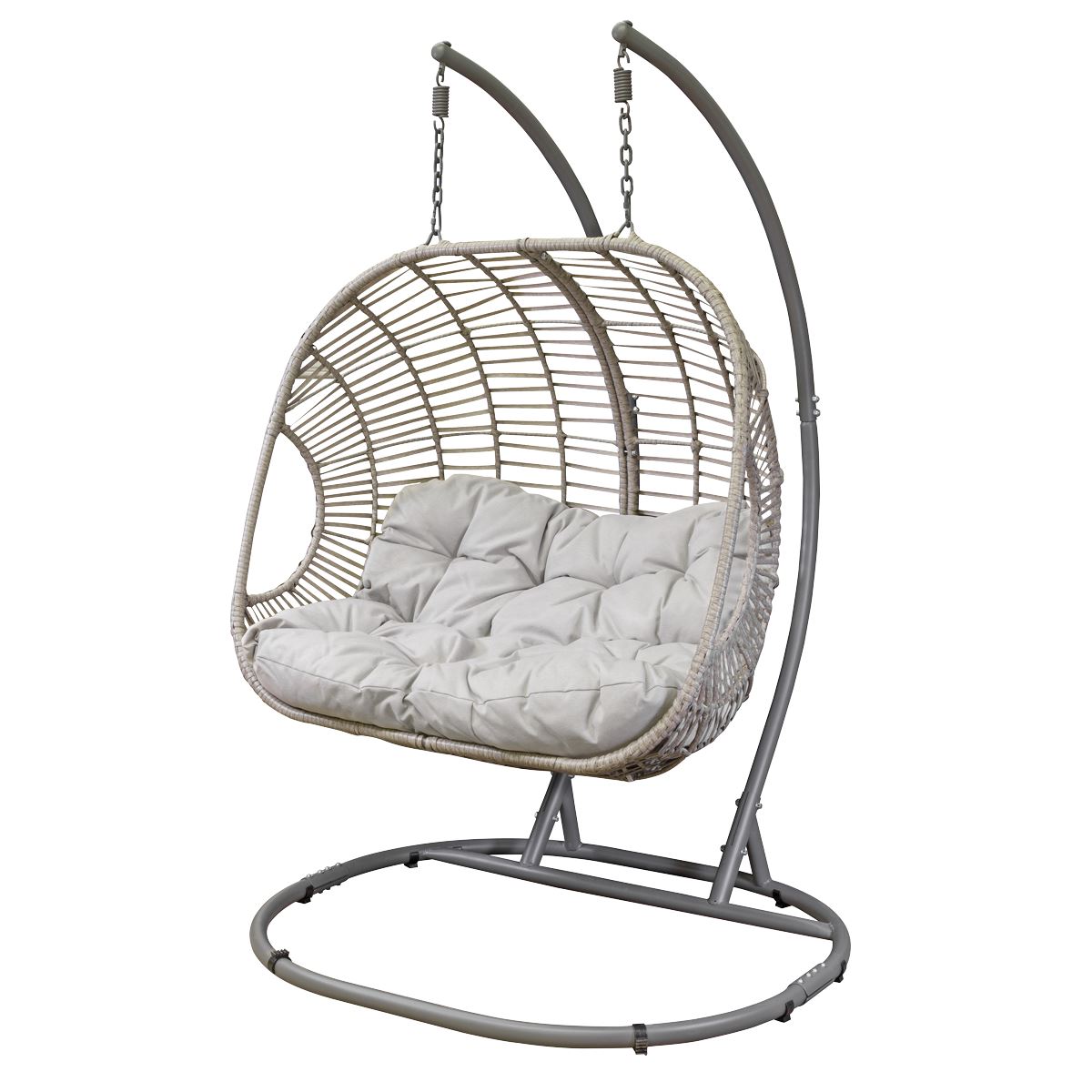 Dellonda Egg Hanging Swing Chair, Wicker Rattan Basket, Steel Frame, Double