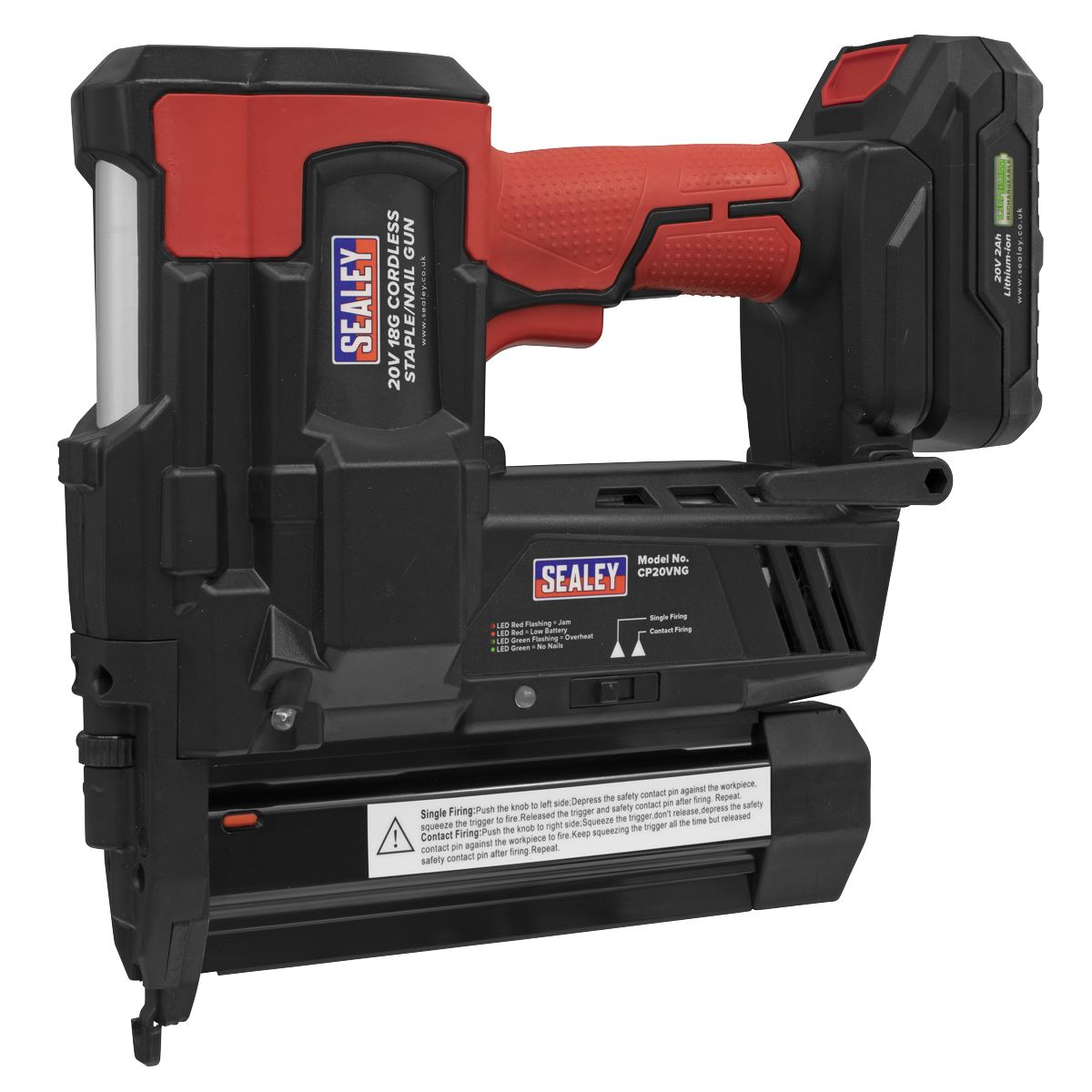 Sealey Cordless Nail (50mm) Staple (40mm) Gun 18 Gauge 20V Lithium-ion Body Only