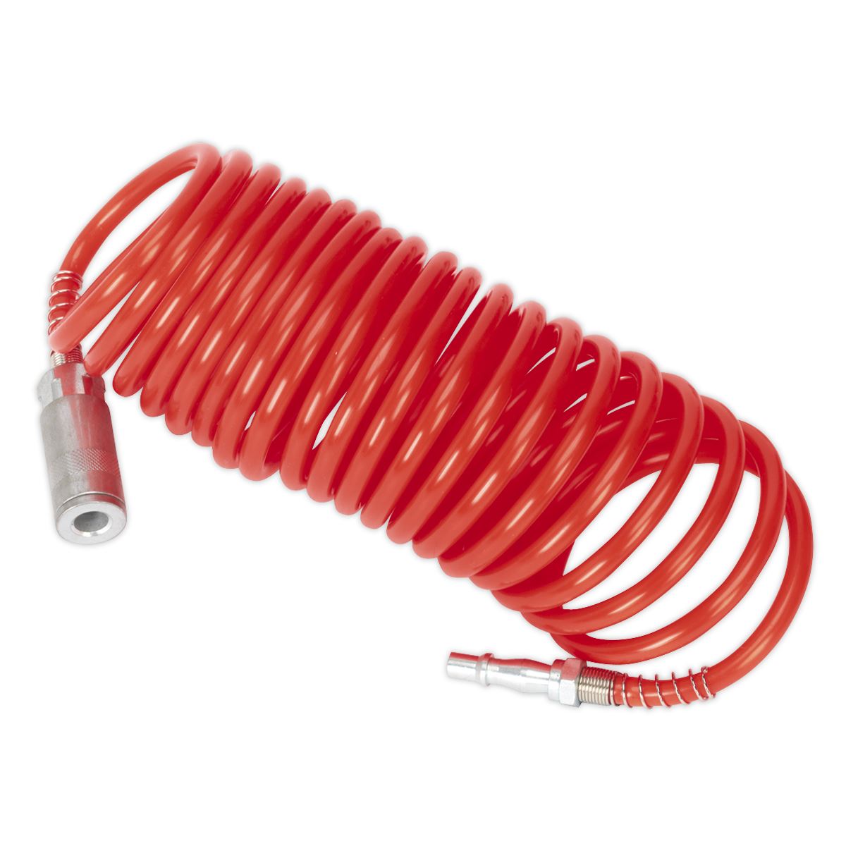 Sealey 5m Coiled Air Hose Quick Release 5mm Diameter Fittings Couplings