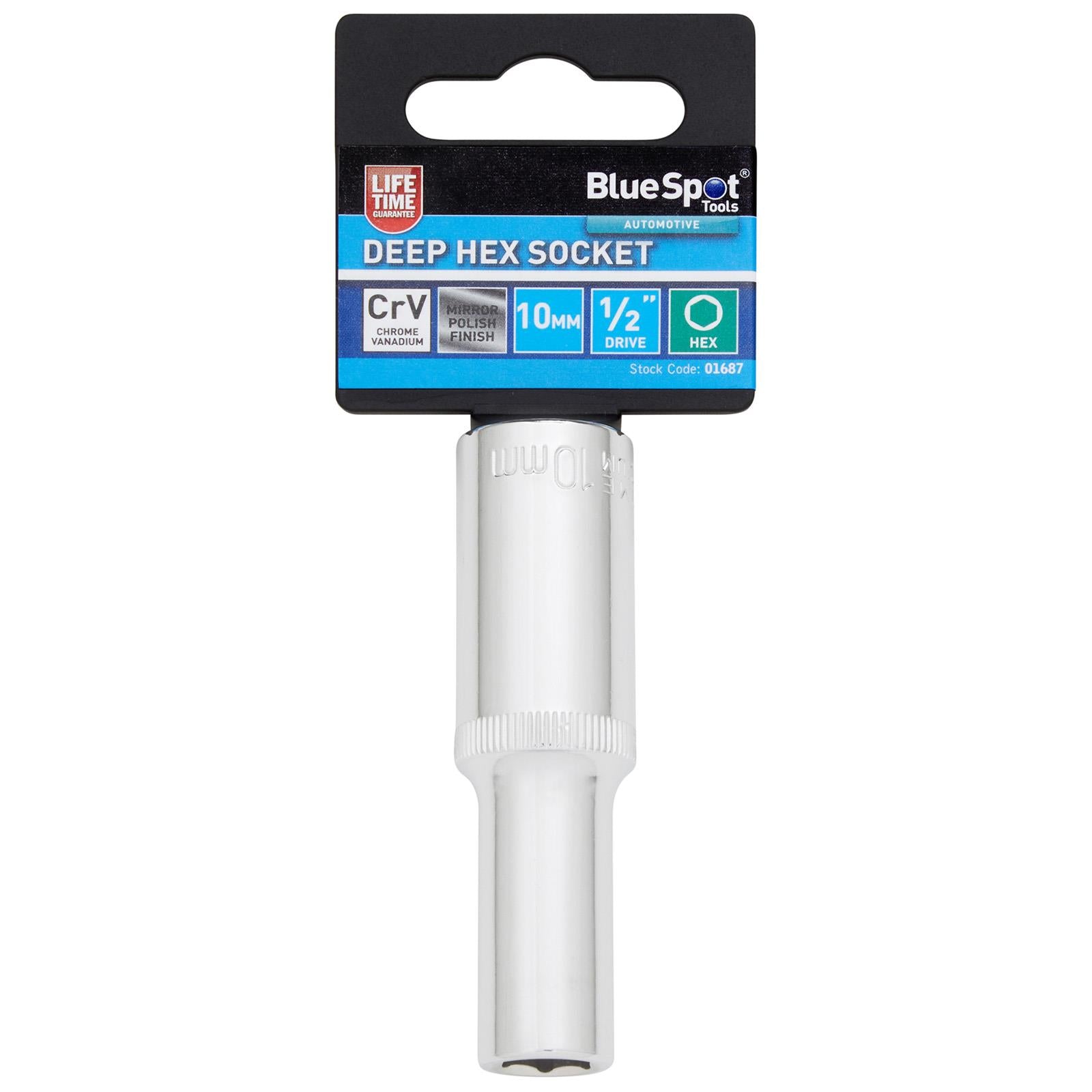 BlueSpot Deep Socket 1/2" Drive 6 Point Hex Chrome Individual 8-32mm - Choose Size  White Rose Tools
