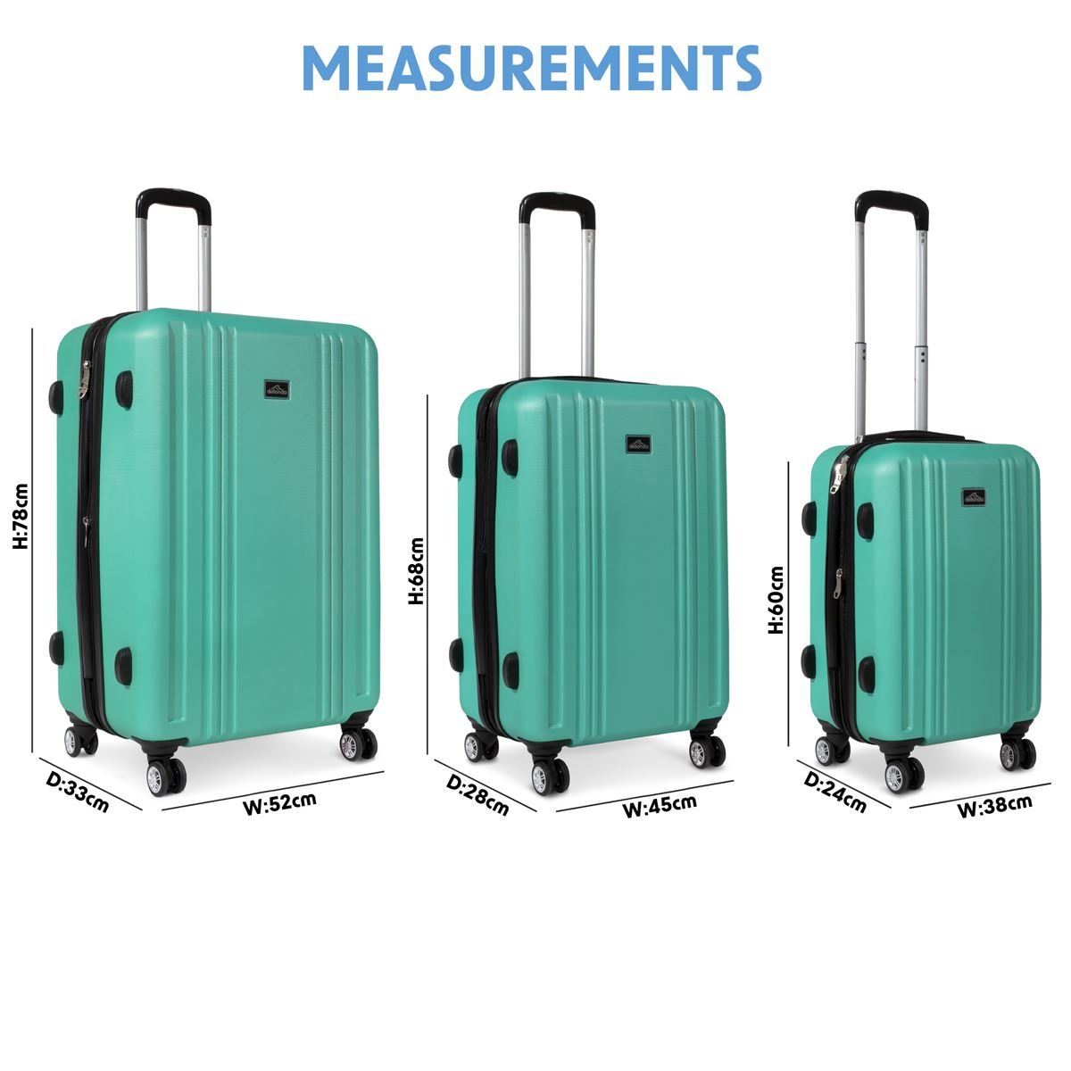 Dellonda Set 3-Piece Lightweight ABS Luggage Set with Integrated TSA Approved Combination Lock - Teal - DL126