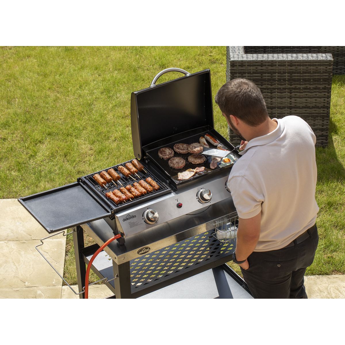 Dellonda 3 Burner Portable Gas Plancha/Grill 8.5kW BBQ Griddle, Stainless Steel