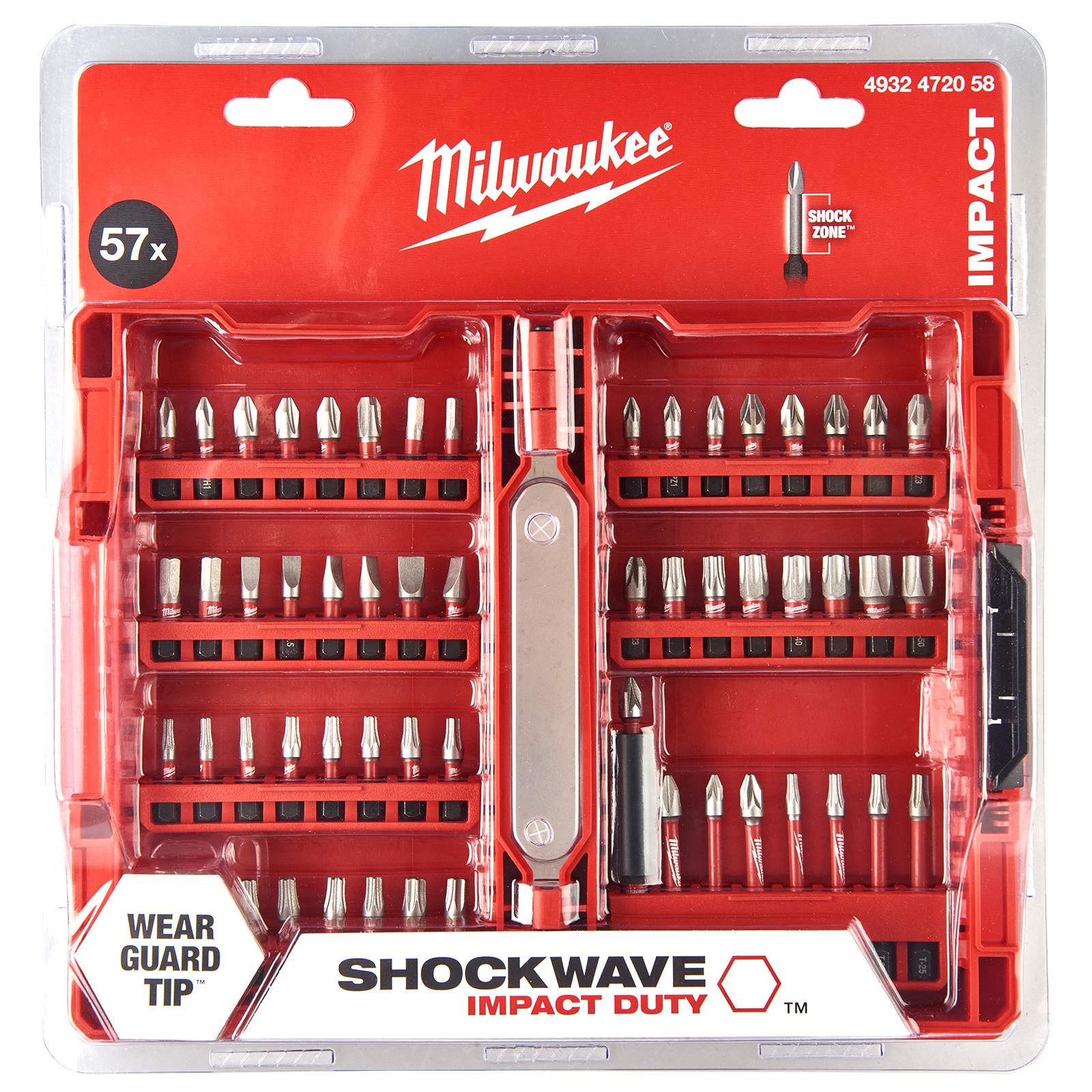 Milwaukee Screwdriver and Bit Holder Set 57 Piece SHOCKWAVE Impact Duty 