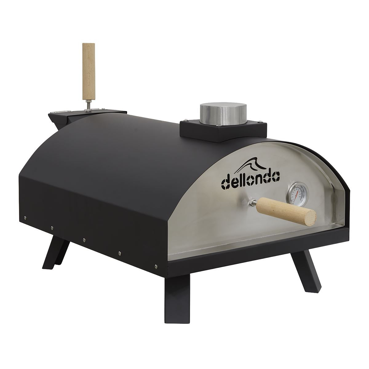Dellonda Portable Wood-Fired 14" Pizza & Smoking Oven - Black/Stainless Steel