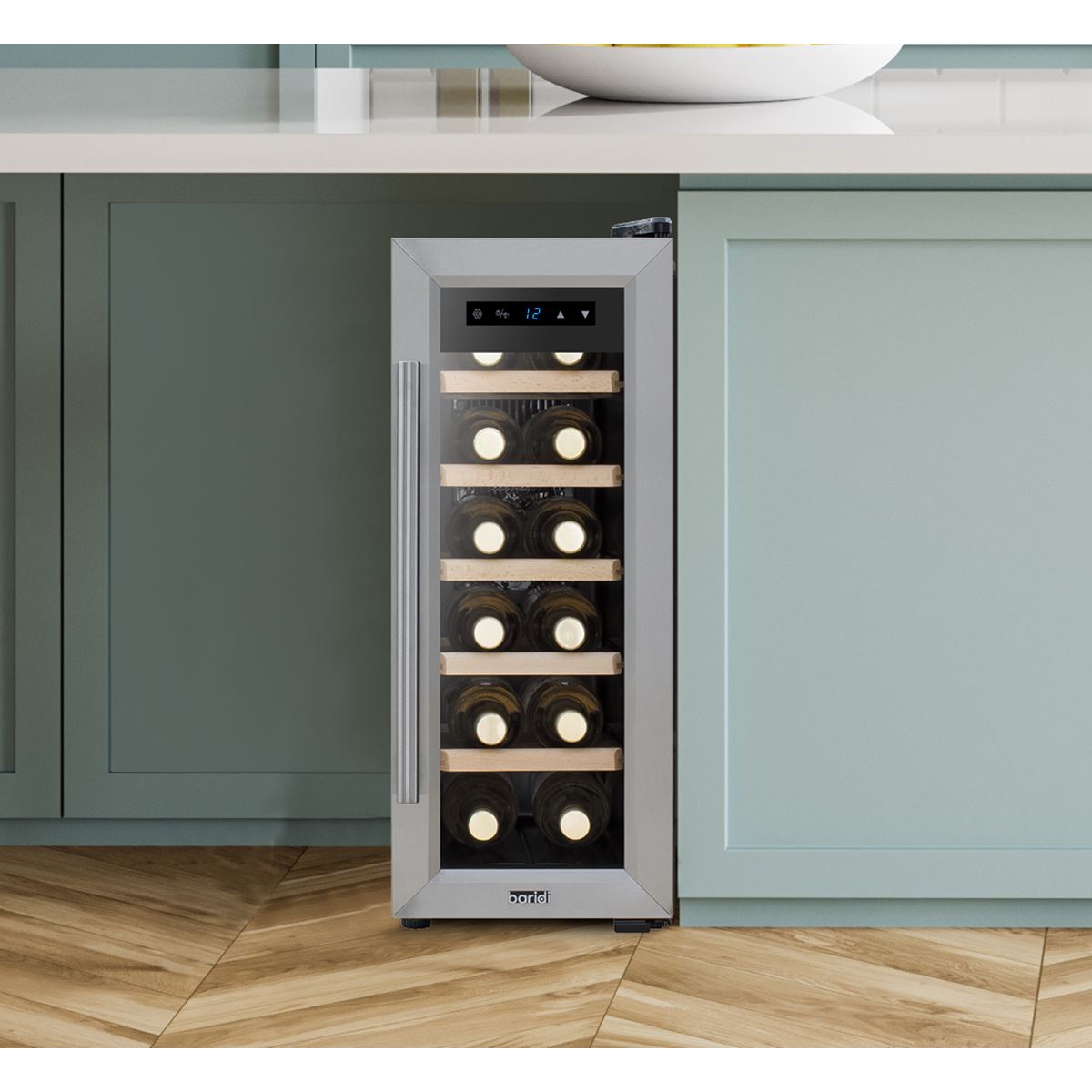 Baridi 12 Bottle Wine Cooler with Digital Touchscreen Controls & LED Light, Stainless Steel