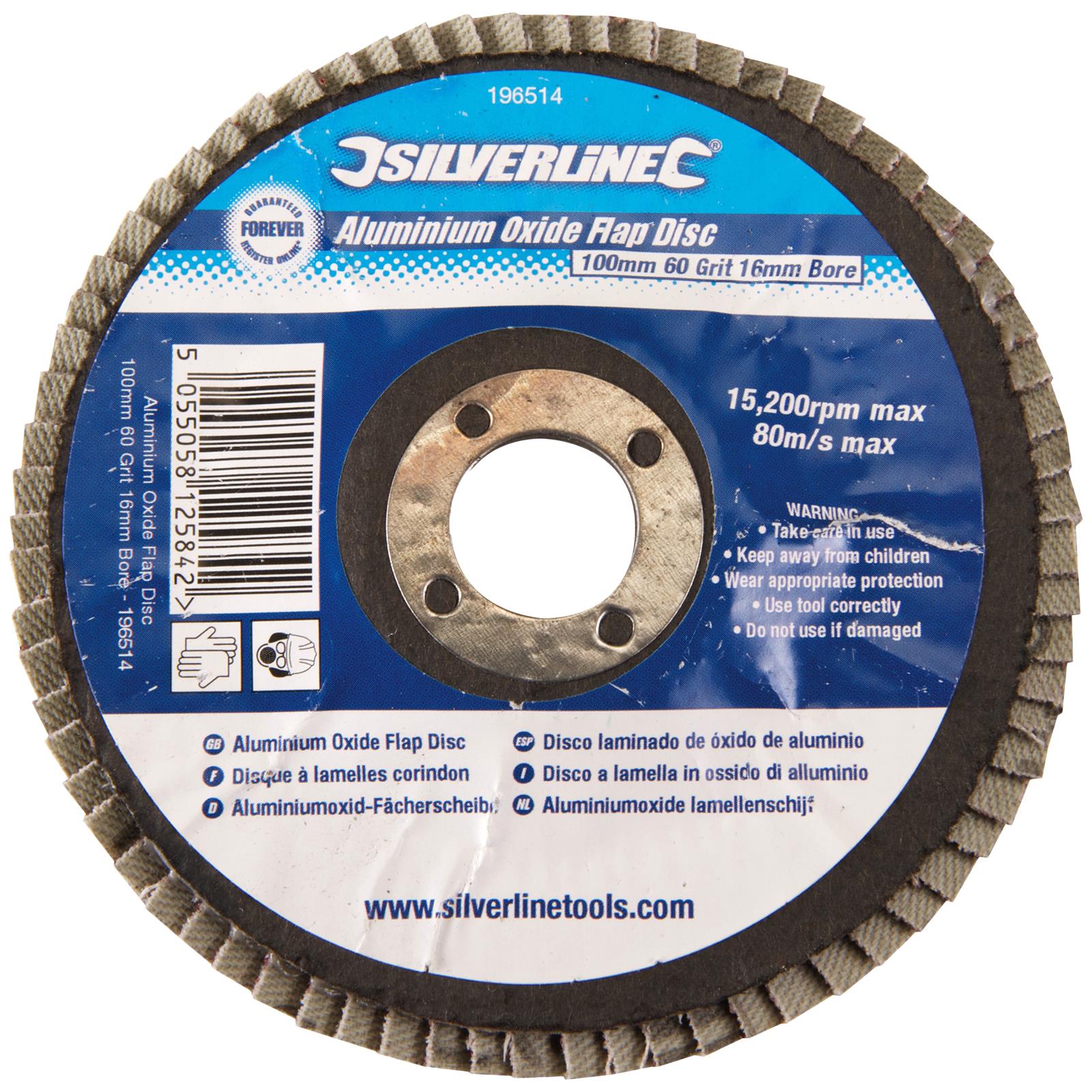 Silverline Aluminium Oxide Flap Disc 60 Grit 100mm x 16mm Bore