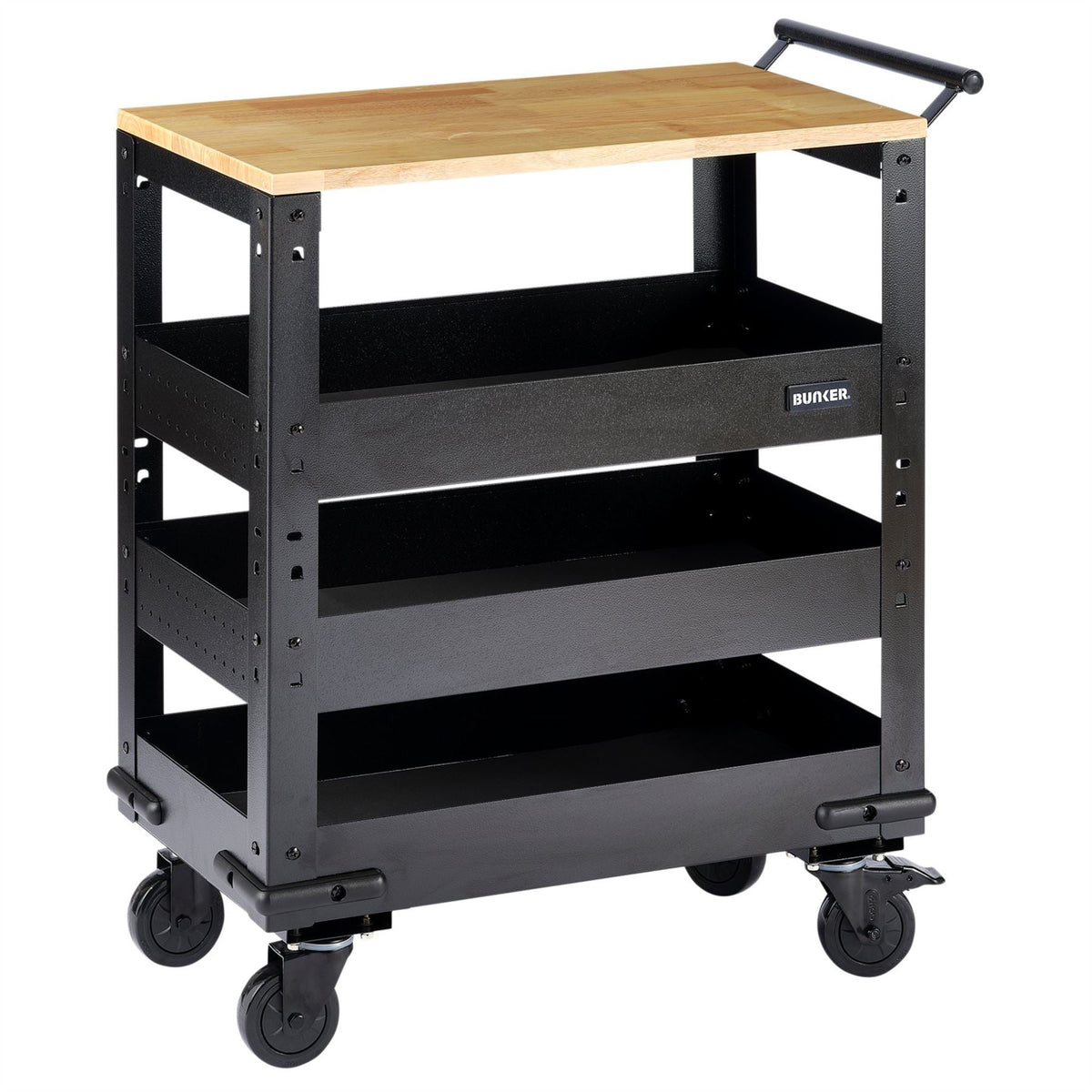 BUNKER 3 Tier Trolley with Pull Handle and Hardwood Worktop 714mm 11495  White Rose Tools