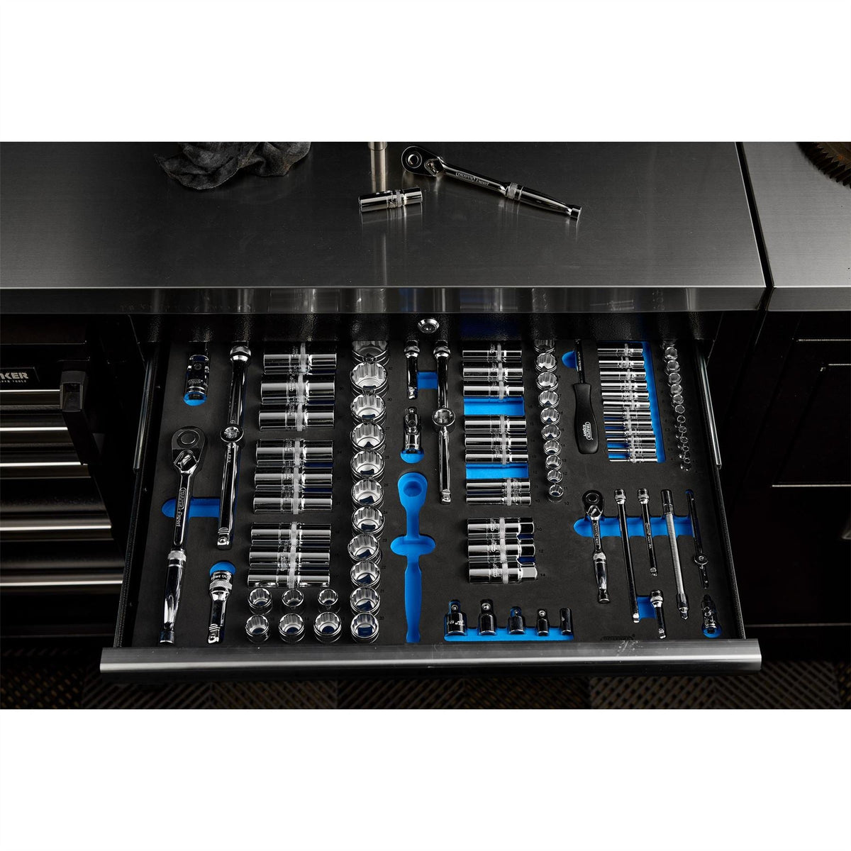 Draper Expert Socket Set in Full Plus Drawer EVA Insert Tray 1/4" 3/8" & 1/2" (96 Piece) 63539  White Rose Tools