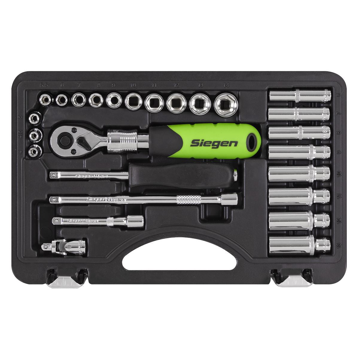 Sealey Socket Set Extendable Ratchet 1/4"Sq Drive 26pc  White Rose Tools