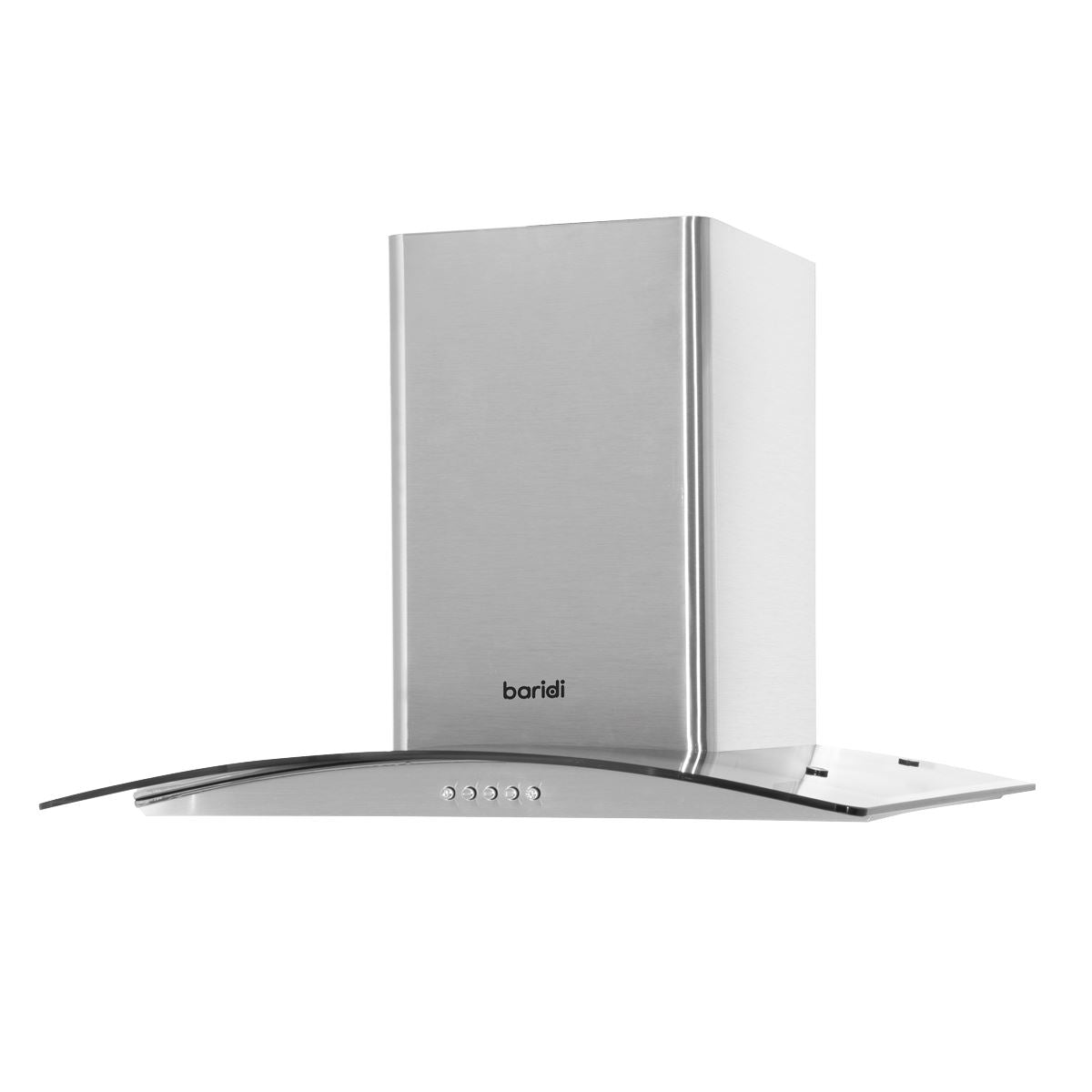 Baridi 60cm Curved Glass Cooker Hood with Carbon Filters, LED Lights, Stainless Steel