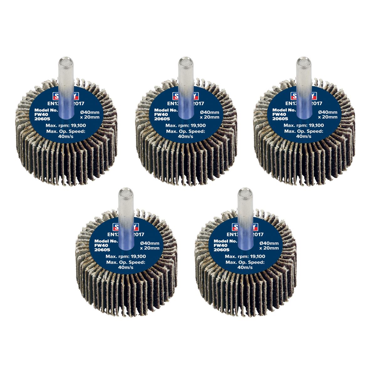 Sealey Abrasive Flap Wheel Ø40 x 20mm 60Grit Ø6mm Shaft - Pack of 5 
