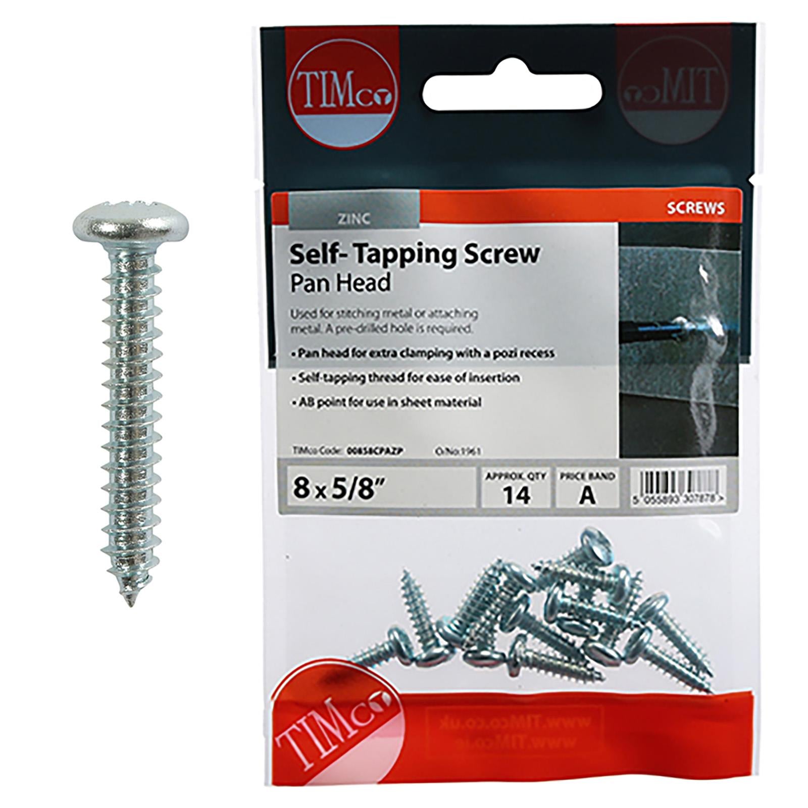 TIMCO Self Tapping Screws Pan Head Zinc Pozi - Choose Size