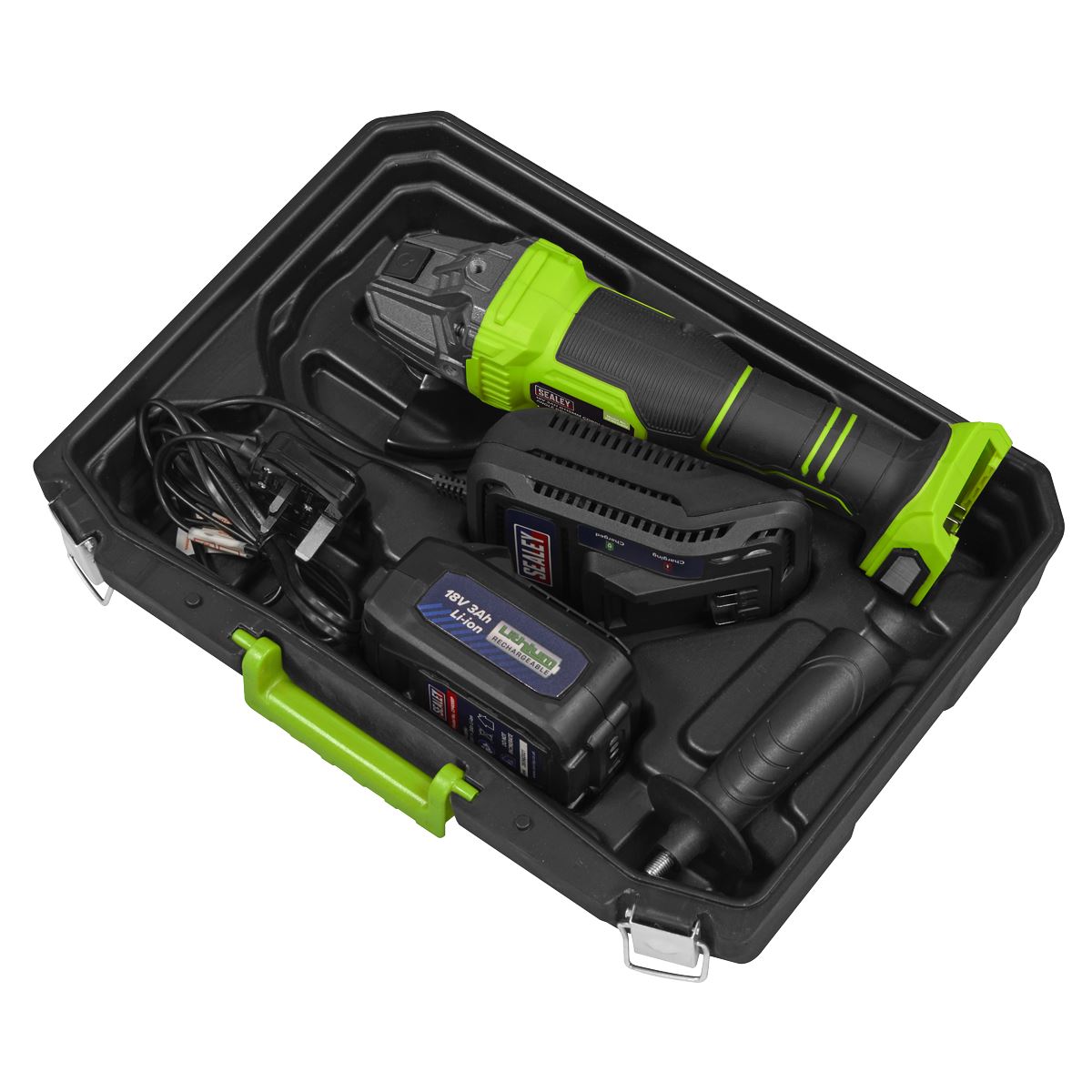Sealey 18V 3Ah 115mm Cordless Angle Grinder - Green  White Rose Tools