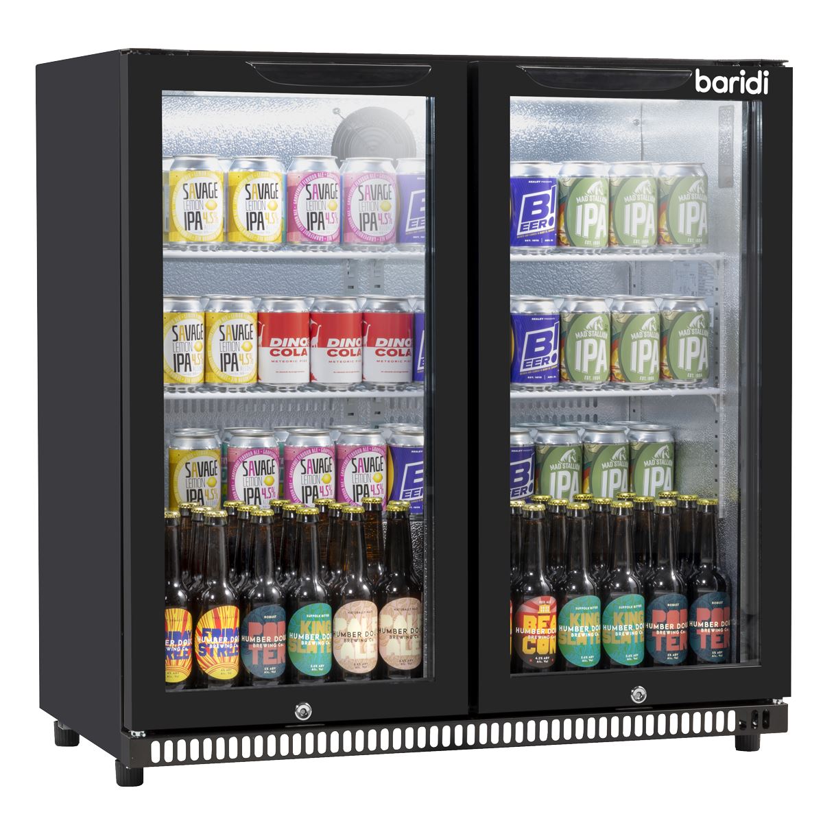 Baridi Hinged Double Door, Back Bar Drinks Fridge/Cooler, 190L Capacity 