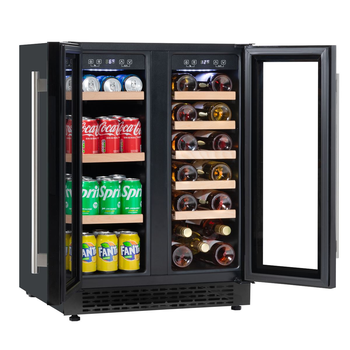 Baridi 60cm Dual Zone Wine Cooler and Drinks Fridge 40 Bottle/120 Can Built-In Under Counter/Freestanding Glass Fronted Bar Drinks Fridge Chiller