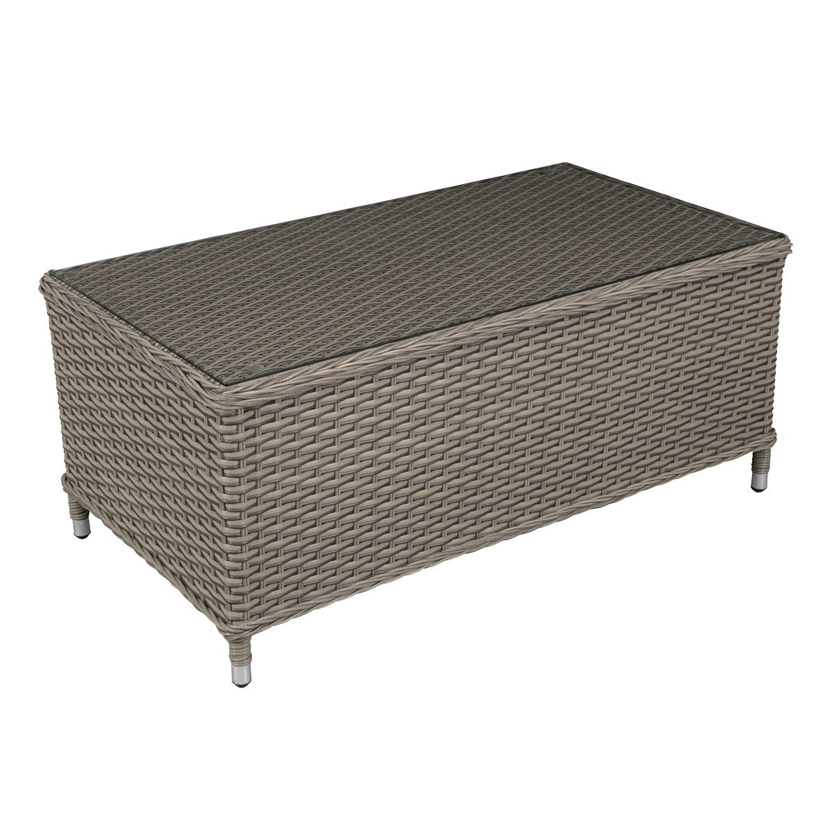 Dellonda Chester Rattan Wicker Outdoor Coffee Table with Tempered Glass Top, Brown