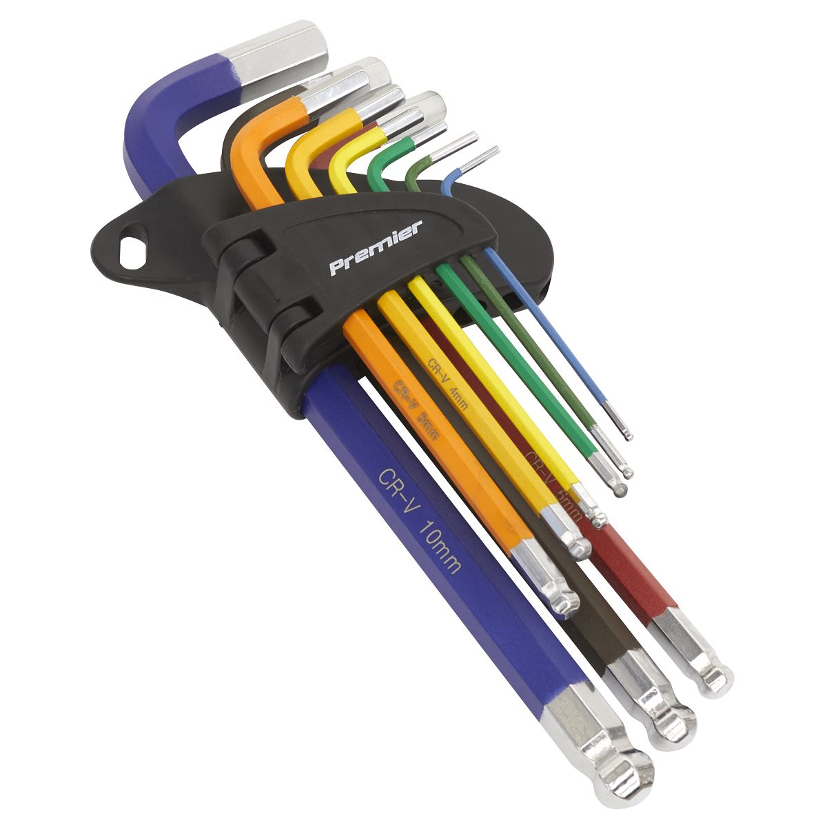 Sealey Premier 9 Piece Colour Coded Long Ball End Hex Key Set 1.5-10mm Metric