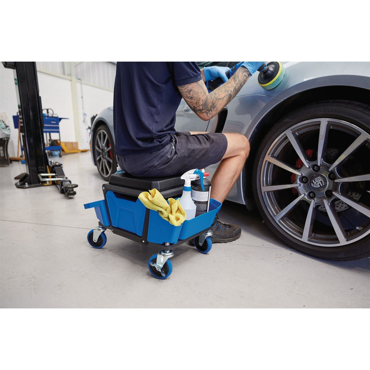 Draper Expert Work Stool with Tool Storage Blue 23716  White Rose Tools