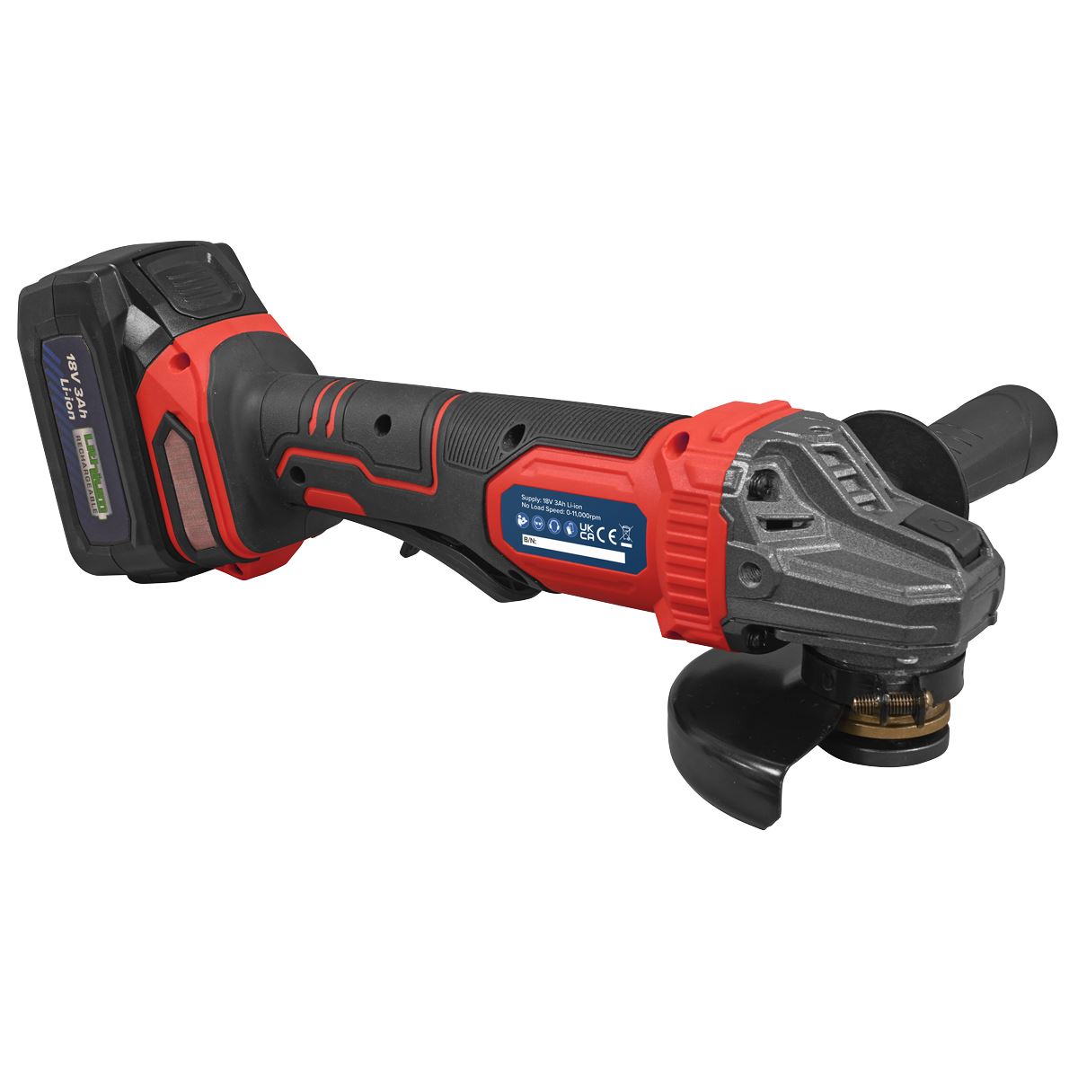 Sealey 18V 3Ah 115mm Cordless Angle Grinder - Red