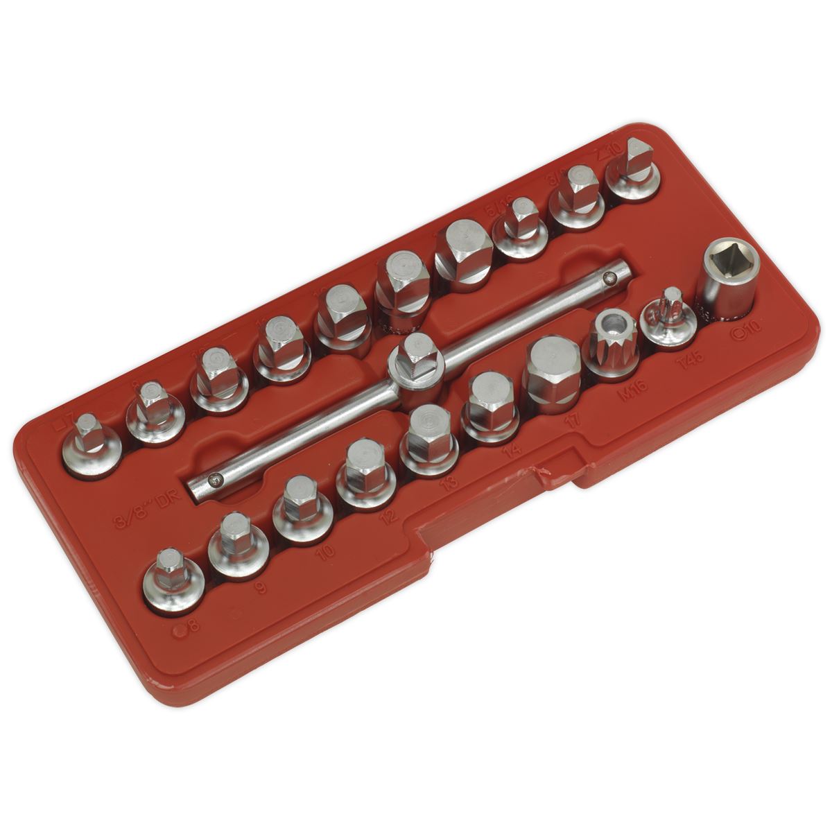 Sealey 21 Piece 3/8" Drive Oil Drain Plug Key Set Engine Gearbox Back Axle