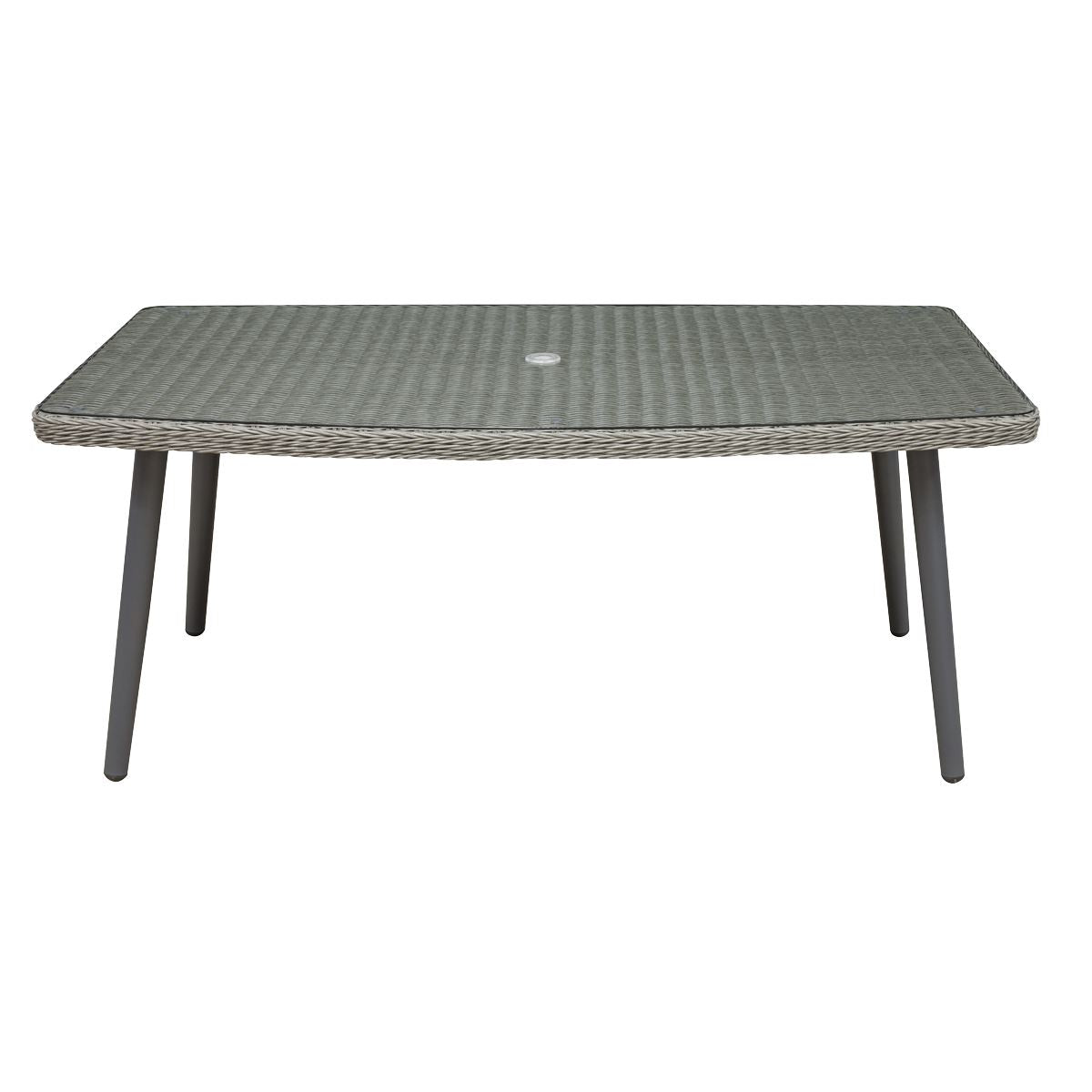 Dellonda Buxton Rattan Wicker Outdoor Dining Table with Clear Tempered Glass Top, Grey